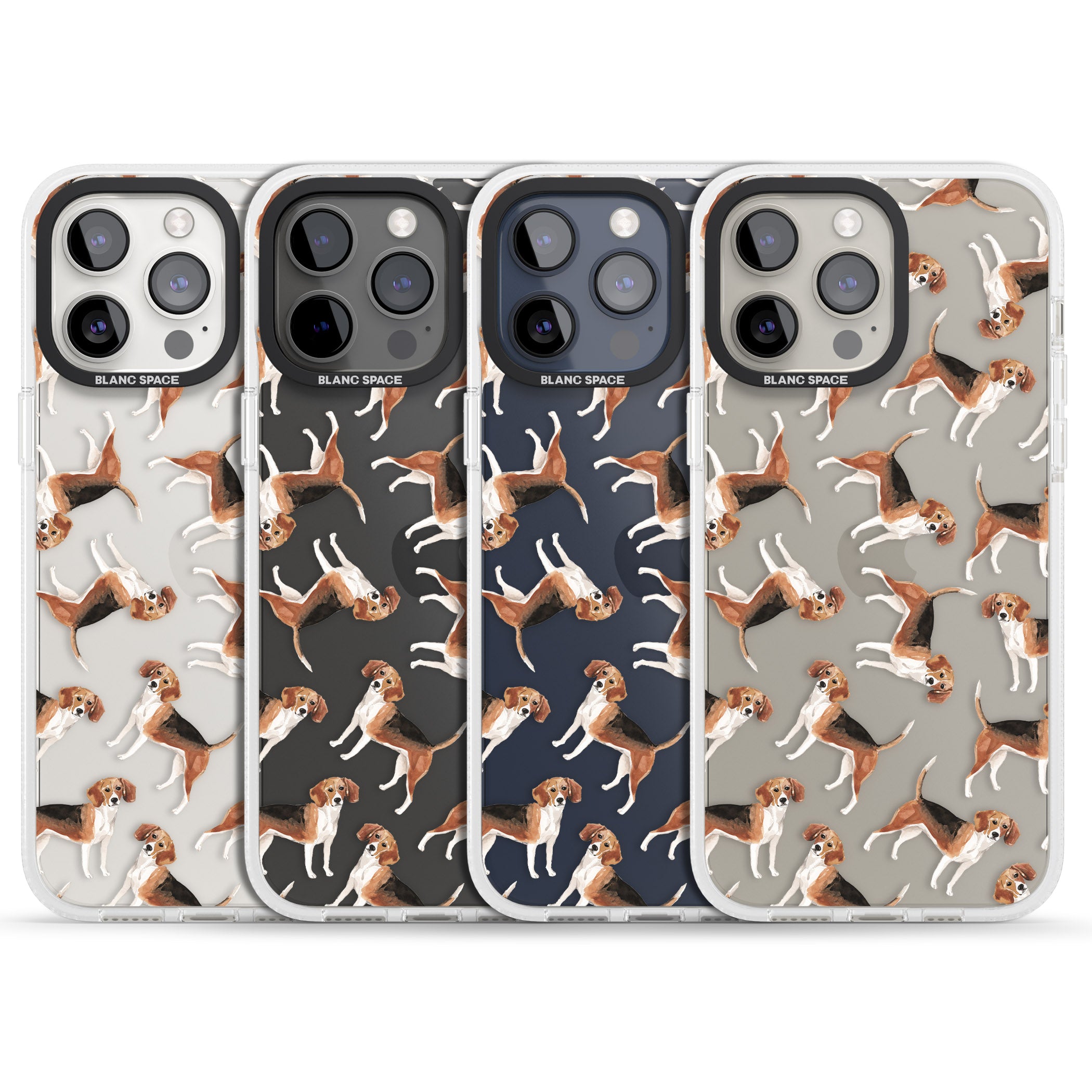 Beagle Watercolour Dog Pattern iPhone 15 Pro Max / 15 Pro / 14 Pro Max / 14 Pro / 13 Pro Clear Case Impact Air - Blanc Space
