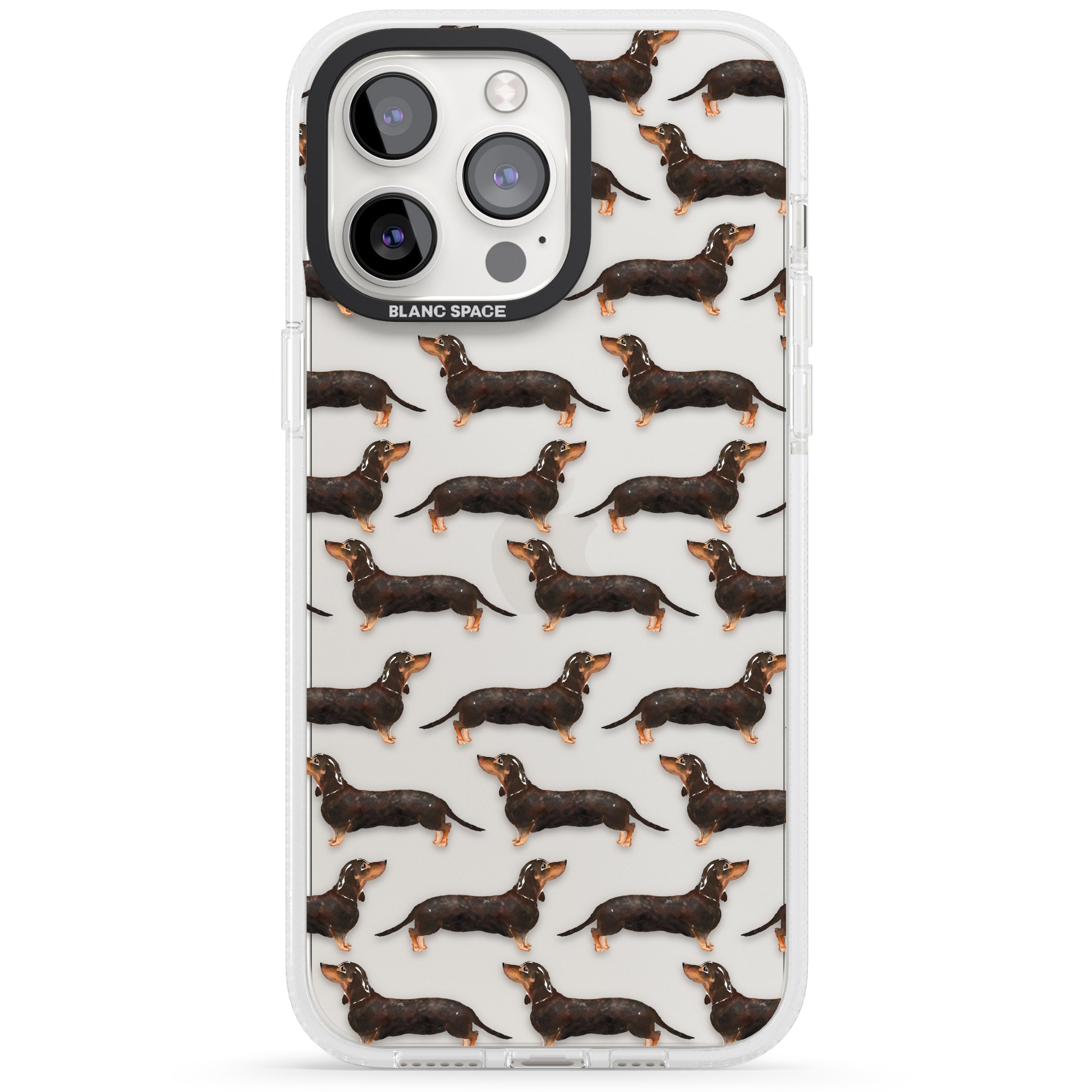 Dachshund (Black & Tan) Watercolour Dog Pattern iPhone 15 Pro Max / 15 Pro / 14 Pro Max / 14 Pro / 13 Pro Clear Case Impact Air - Blanc Space