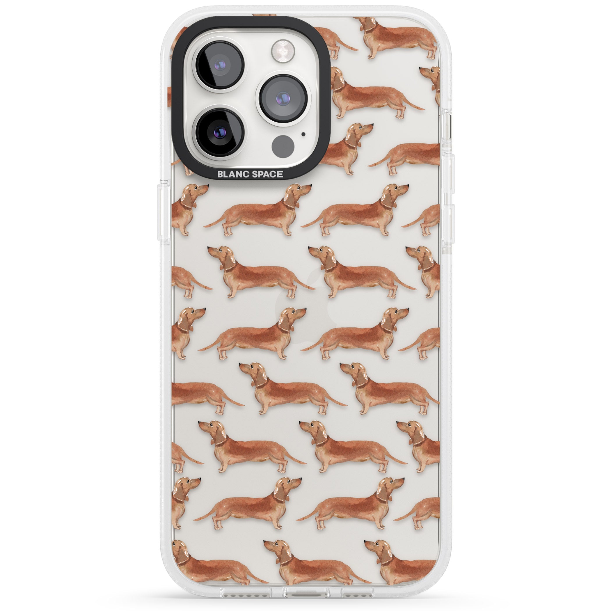 Dachshund (Red) Watercolour Dog Pattern iPhone 15 Pro Max / 15 Pro / 14 Pro Max / 14 Pro / 13 Pro Clear Case Impact Air - Blanc Space