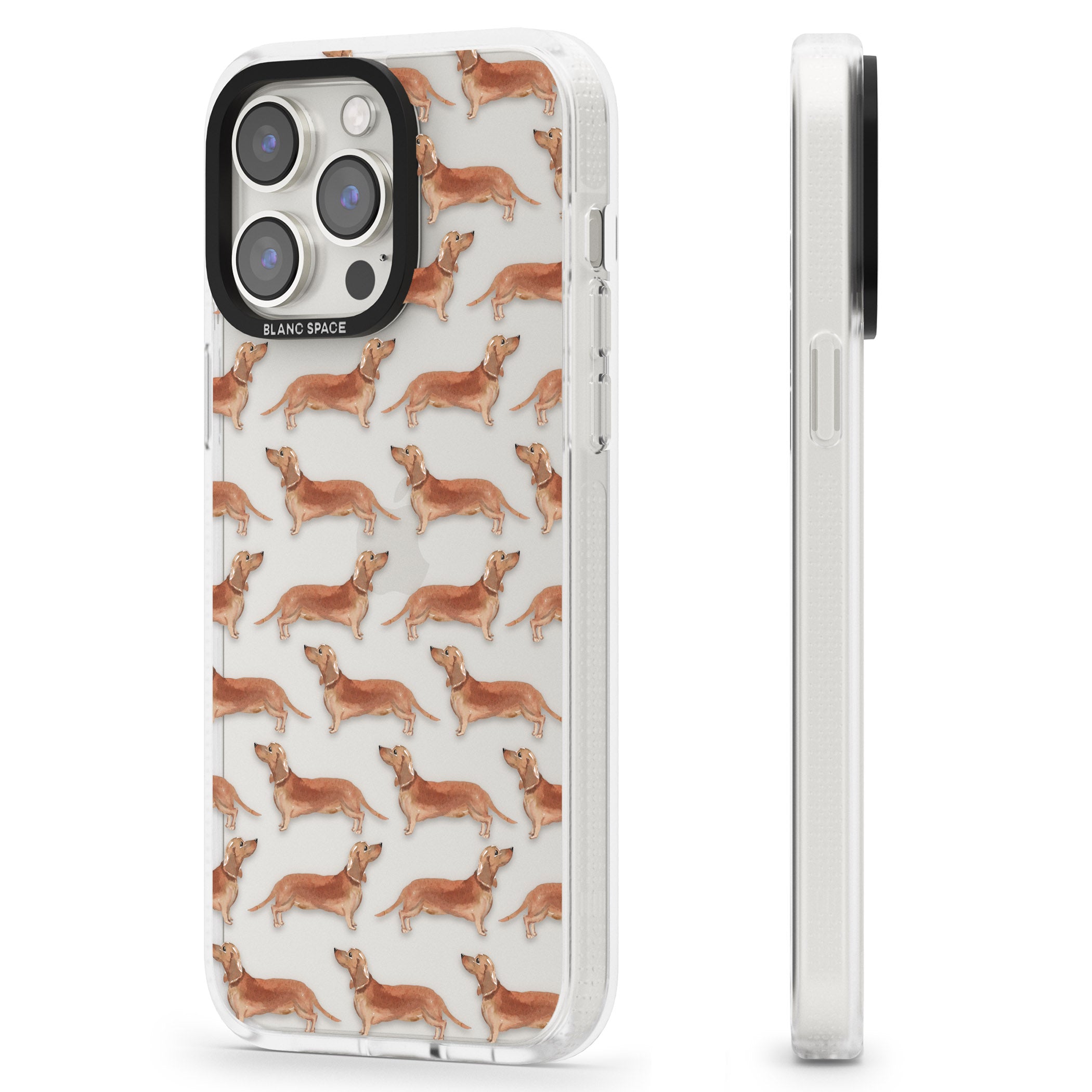 Dachshund (Red) Watercolour Dog Pattern iPhone 15 Pro Max / 15 Pro / 14 Pro Max / 14 Pro / 13 Pro Clear Case Impact Air - Blanc Space