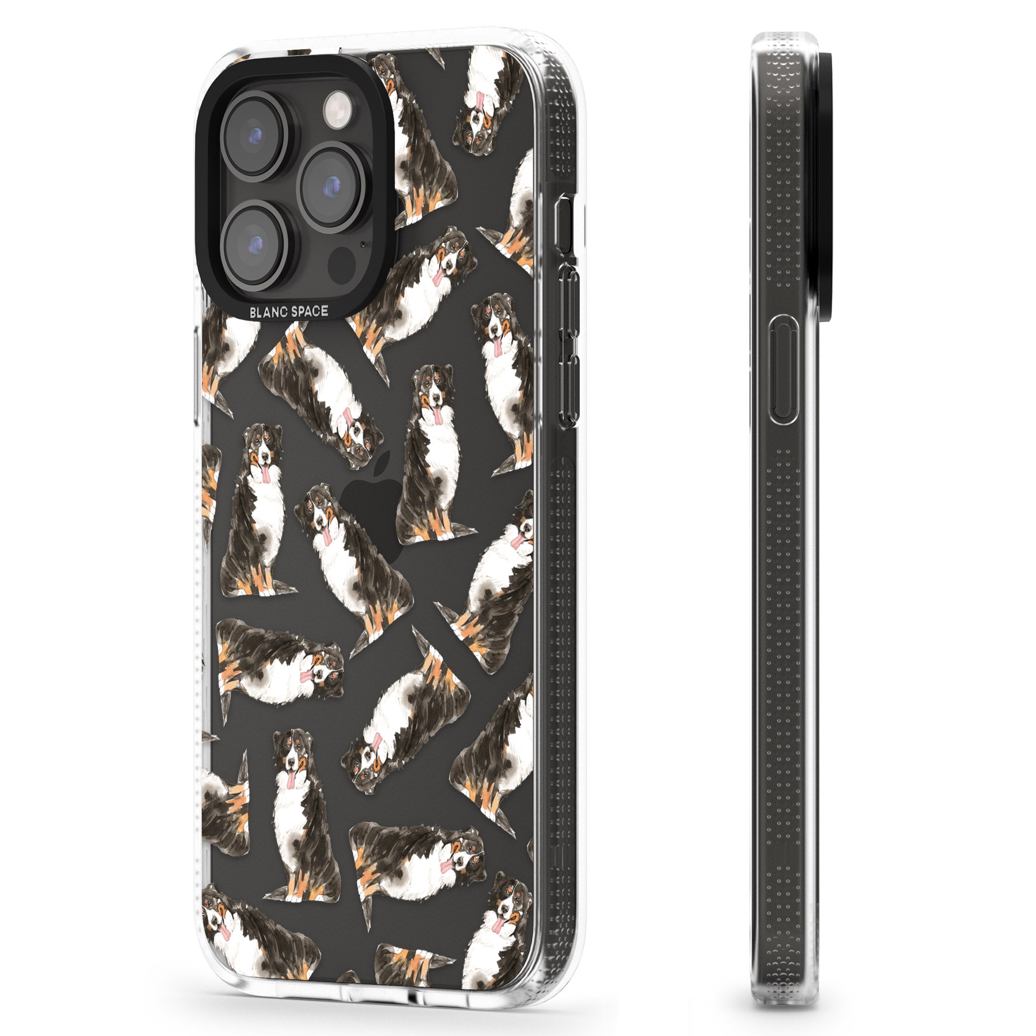 Bernese Mountain Dog Watercolour Dog Pattern iPhone 15 Pro Max / 15 Pro / 14 Pro Max / 14 Pro / 13 Pro Clear Case Impact Air - Blanc Space