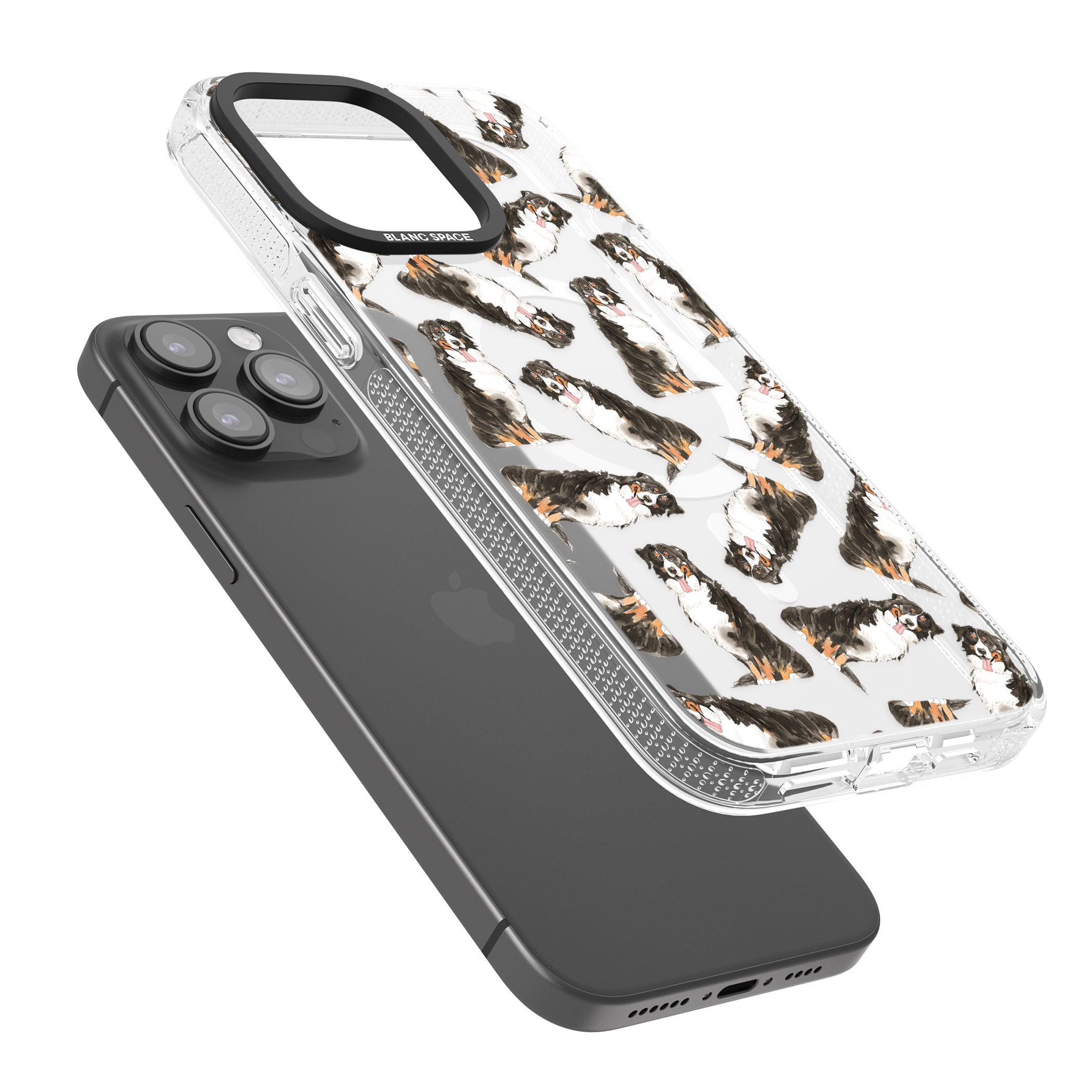Bernese Mountain Dog Watercolour Dog Pattern iPhone 15 Pro Max / 15 Pro / 14 Pro Max / 14 Pro / 13 Pro Clear Case Impact Air - Blanc Space