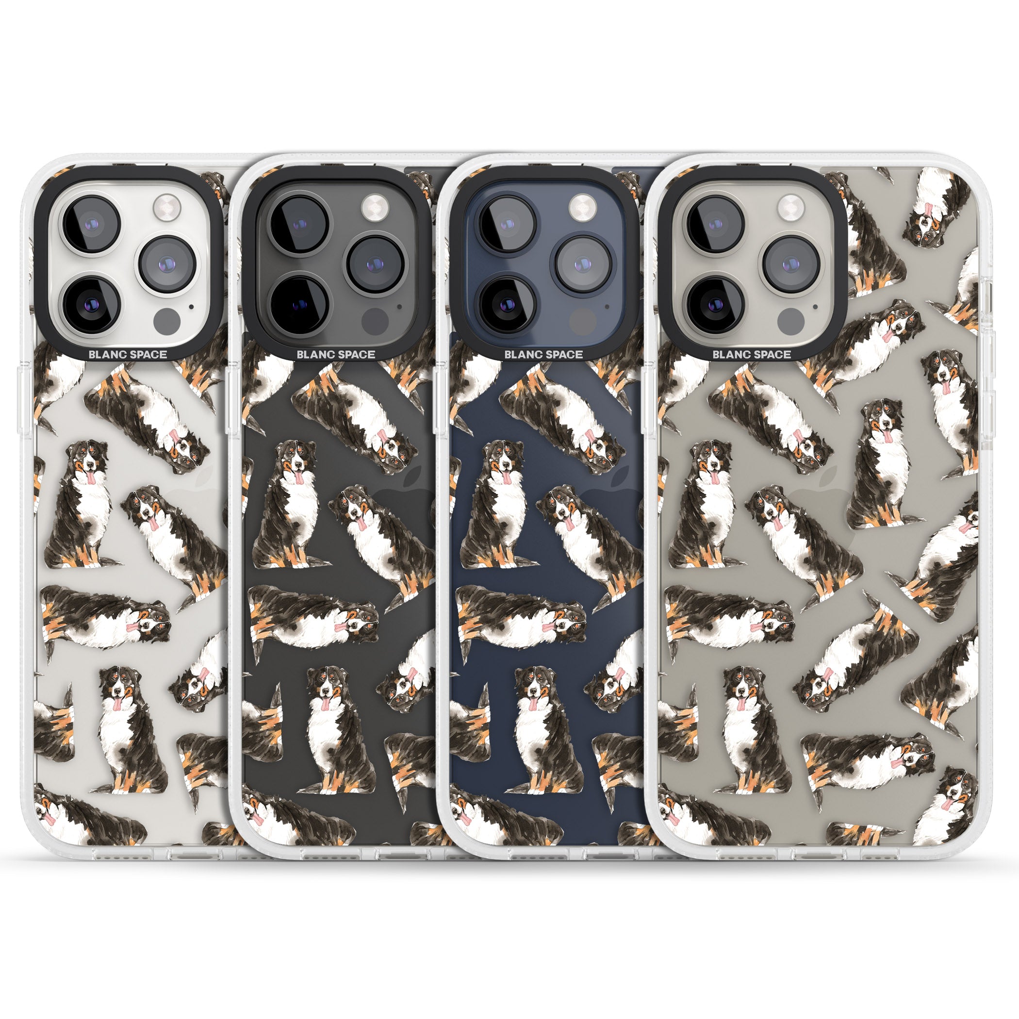 Bernese Mountain Dog Watercolour Dog Pattern iPhone 15 Pro Max / 15 Pro / 14 Pro Max / 14 Pro / 13 Pro Clear Case Impact Air - Blanc Space