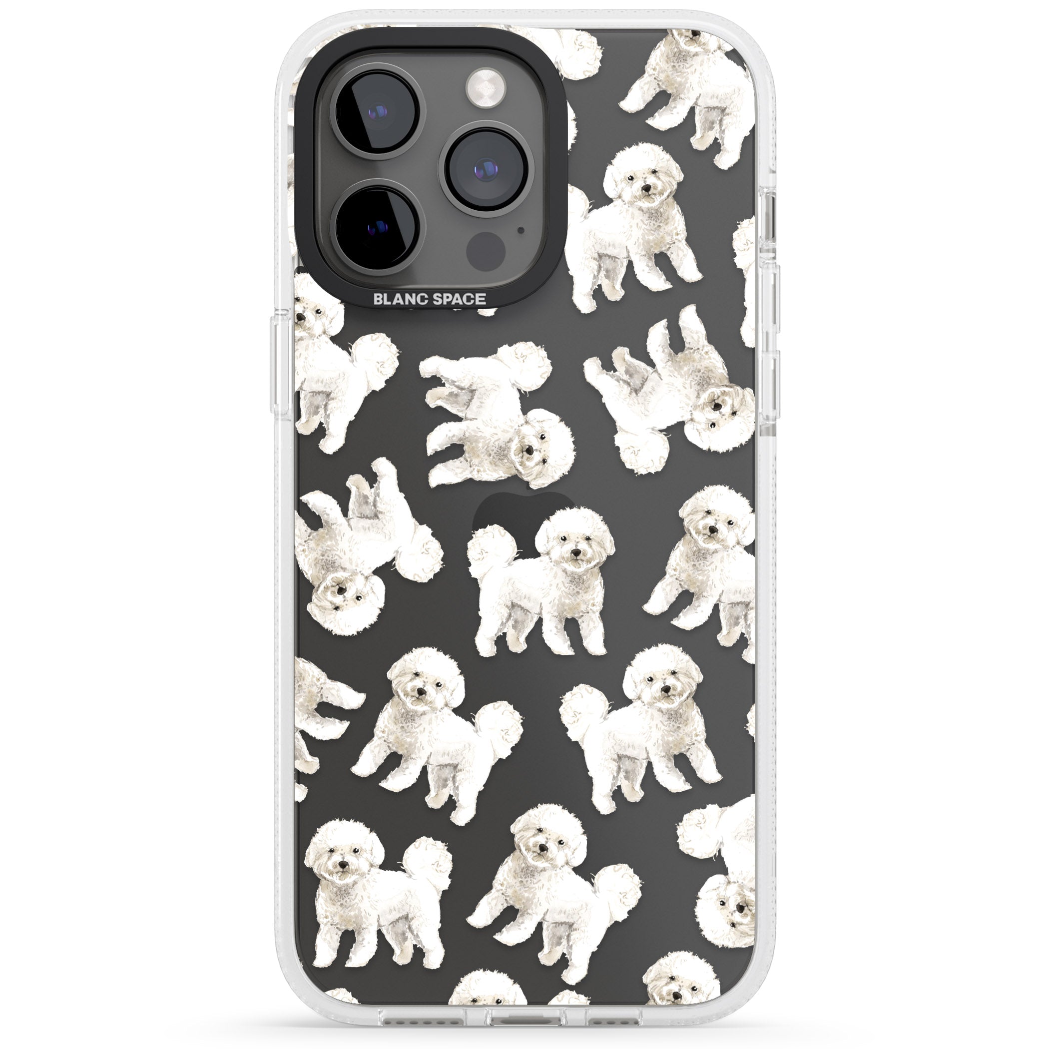 Bichon Frise Watercolour Dog Pattern iPhone 15 Pro Max / 15 Pro / 14 Pro Max / 14 Pro / 13 Pro Clear Case Impact Air - Blanc Space