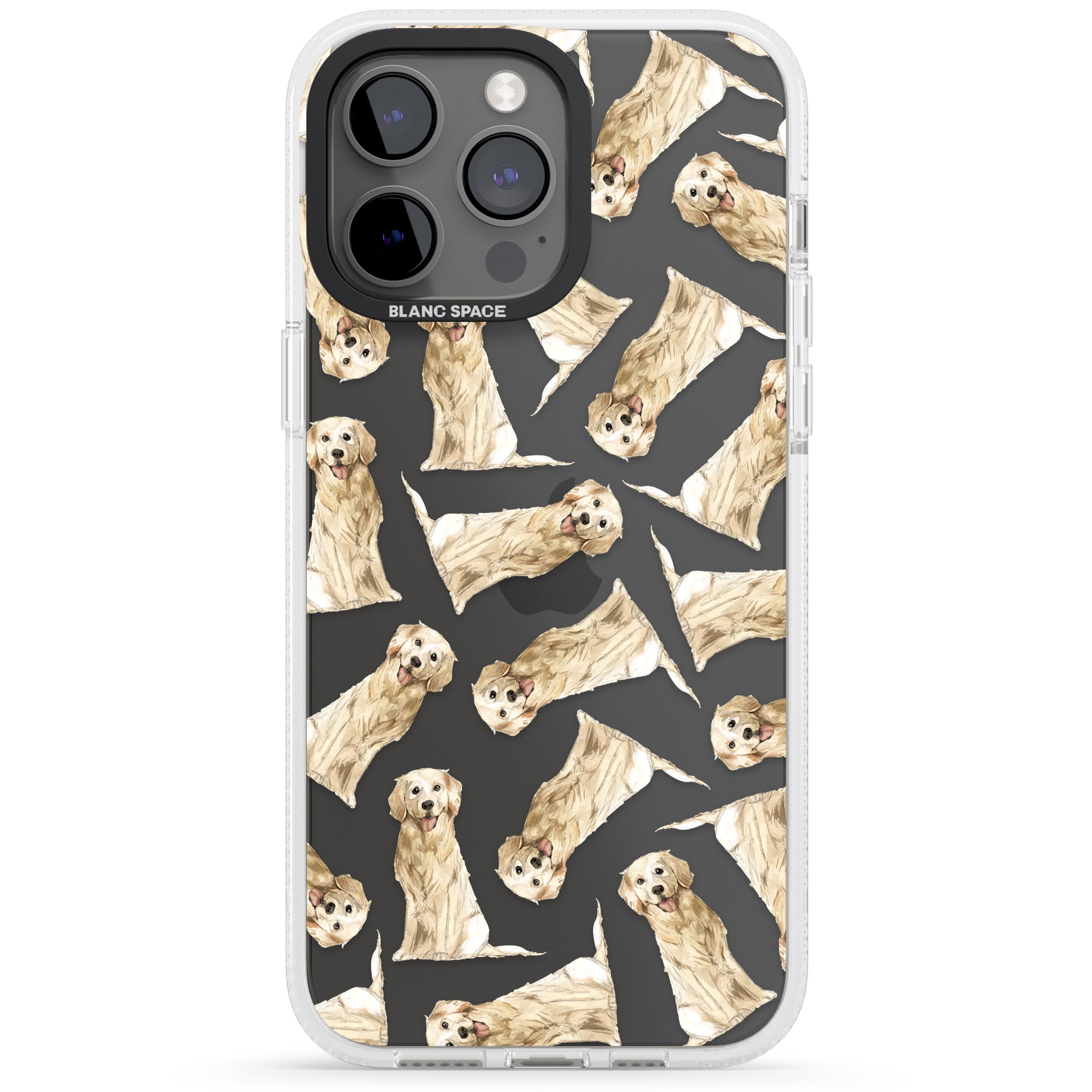 Golden Retriever Watercolour Dog Pattern iPhone 15 Pro Max / 15 Pro / 14 Pro Max / 14 Pro / 13 Pro Clear Case Impact Air - Blanc Space