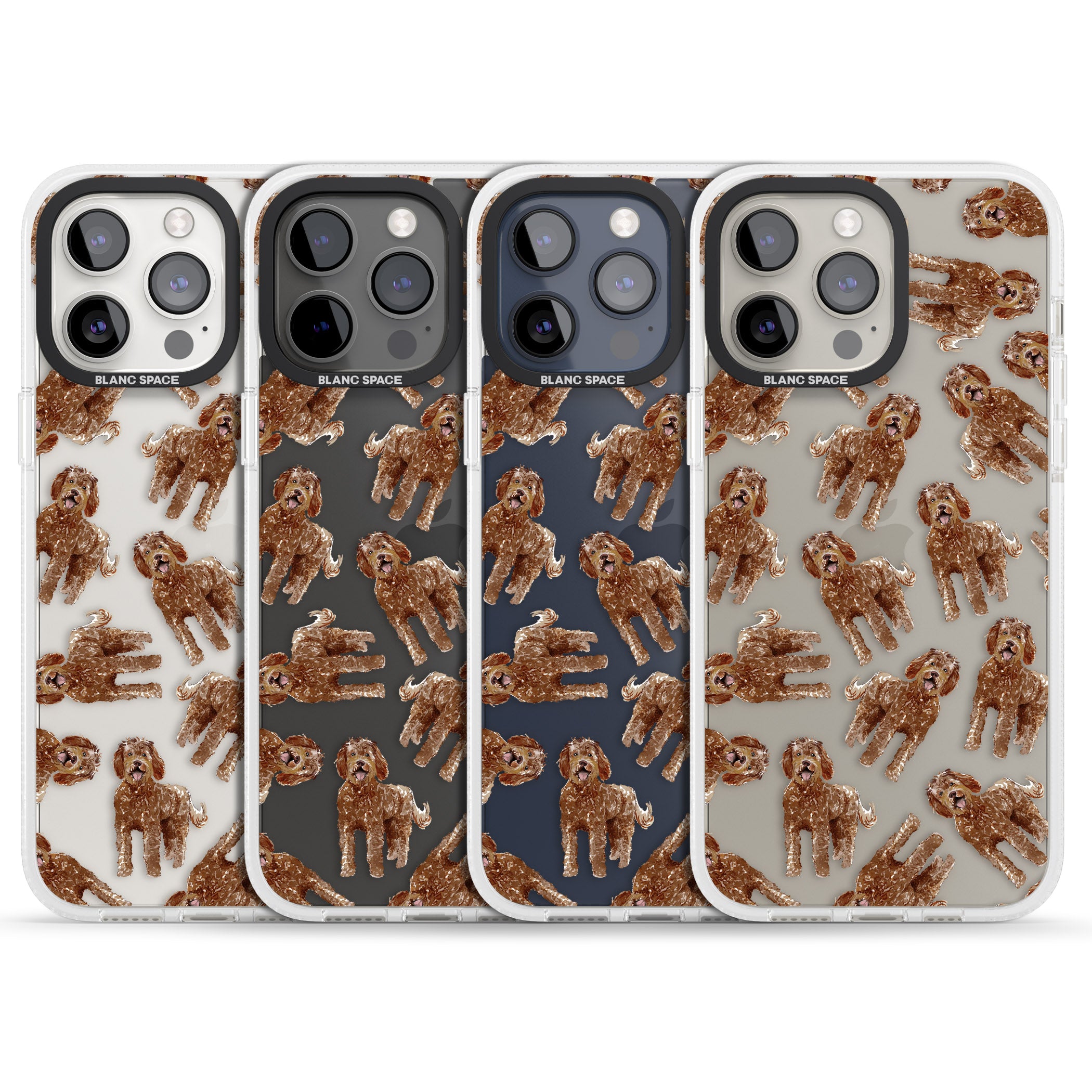 Labradoodle (Brown) Watercolour Dog Pattern iPhone 15 Pro Max / 15 Pro / 14 Pro Max / 14 Pro / 13 Pro Clear Case Impact Air - Blanc Space