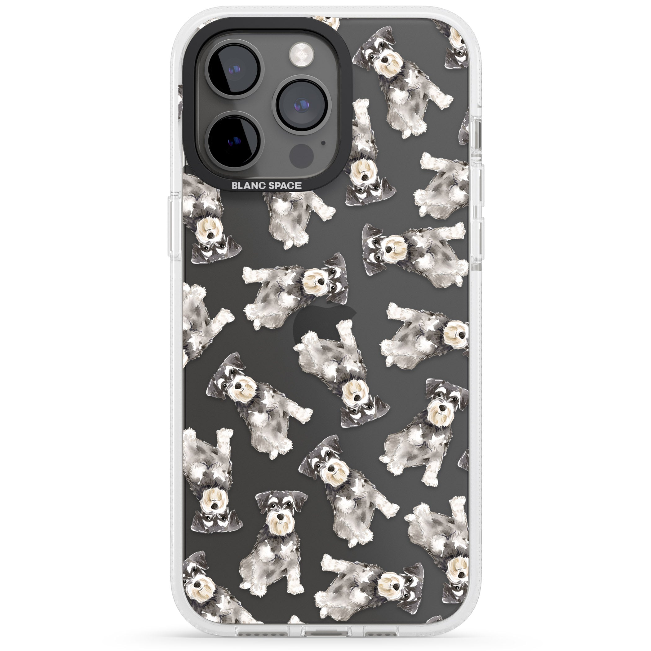 Miniature Schnauzer Watercolour Dog Pattern iPhone 15 Pro Max / 15 Pro / 14 Pro Max / 14 Pro / 13 Pro Clear Case Impact Air - Blanc Space