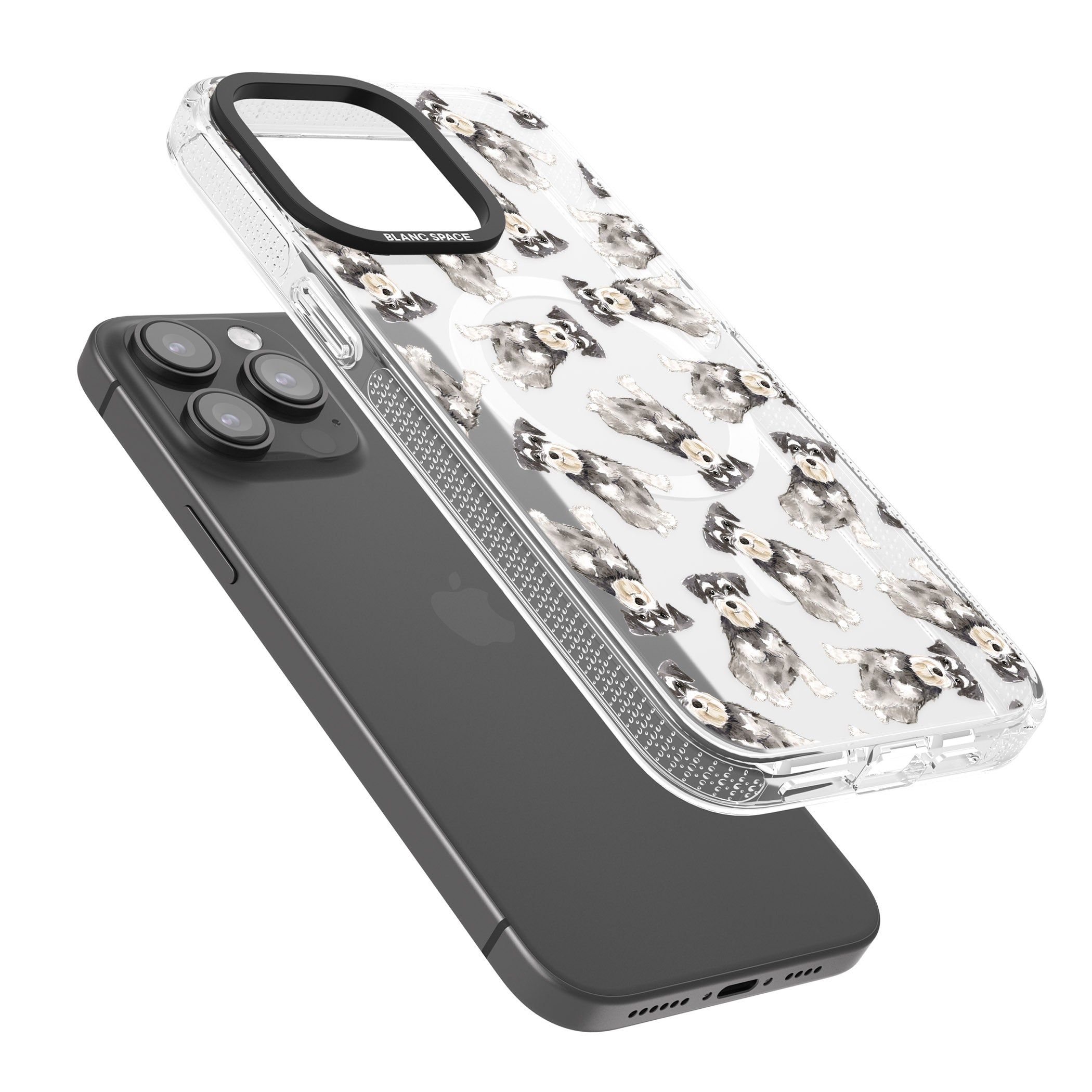 Miniature Schnauzer Watercolour Dog Pattern iPhone 15 Pro Max / 15 Pro / 14 Pro Max / 14 Pro / 13 Pro Clear Case Impact Air - Blanc Space