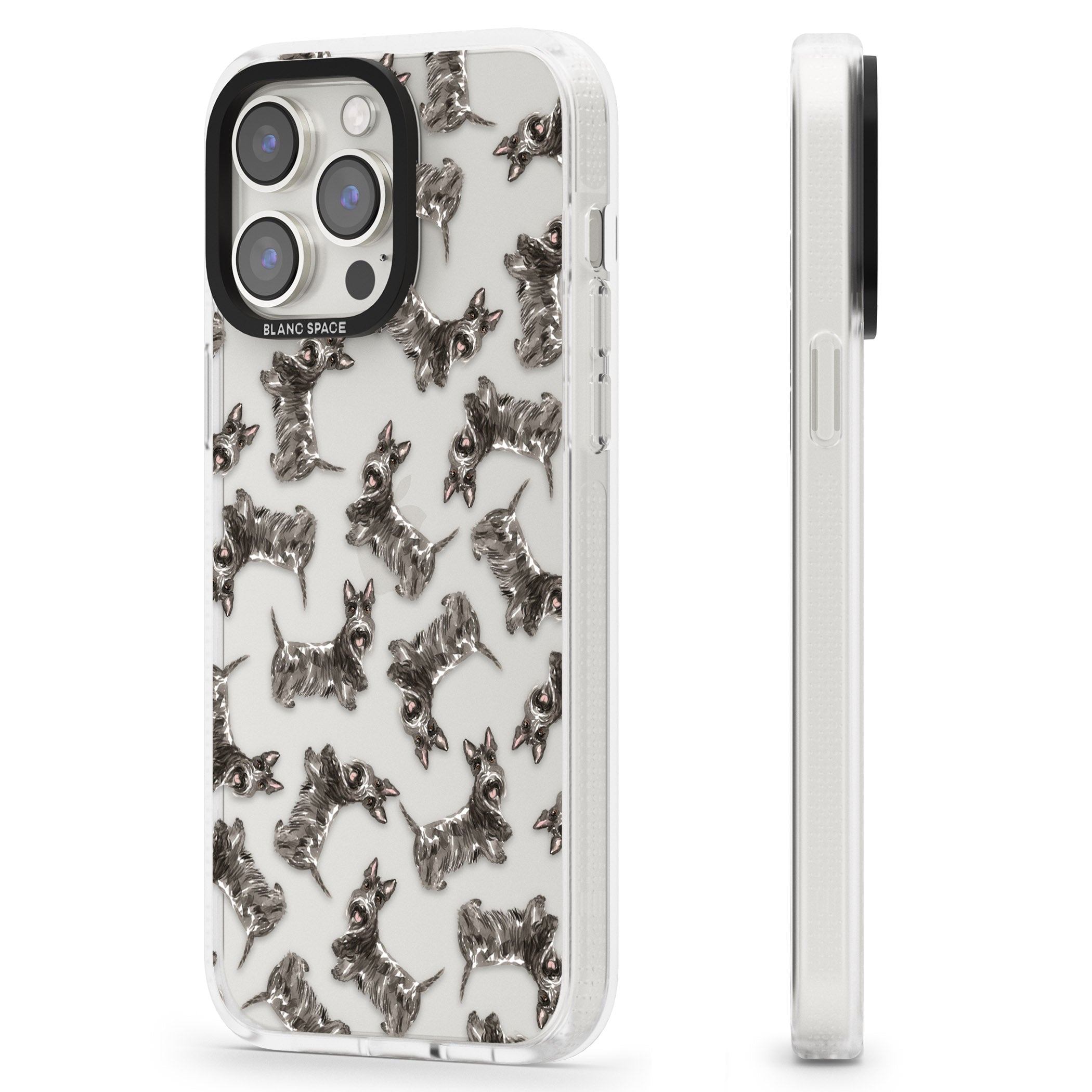 Scottish Terrier Watercolour Dog Pattern iPhone 15 Pro Max / 15 Pro / 14 Pro Max / 14 Pro / 13 Pro Clear Case Impact Air - Blanc Space
