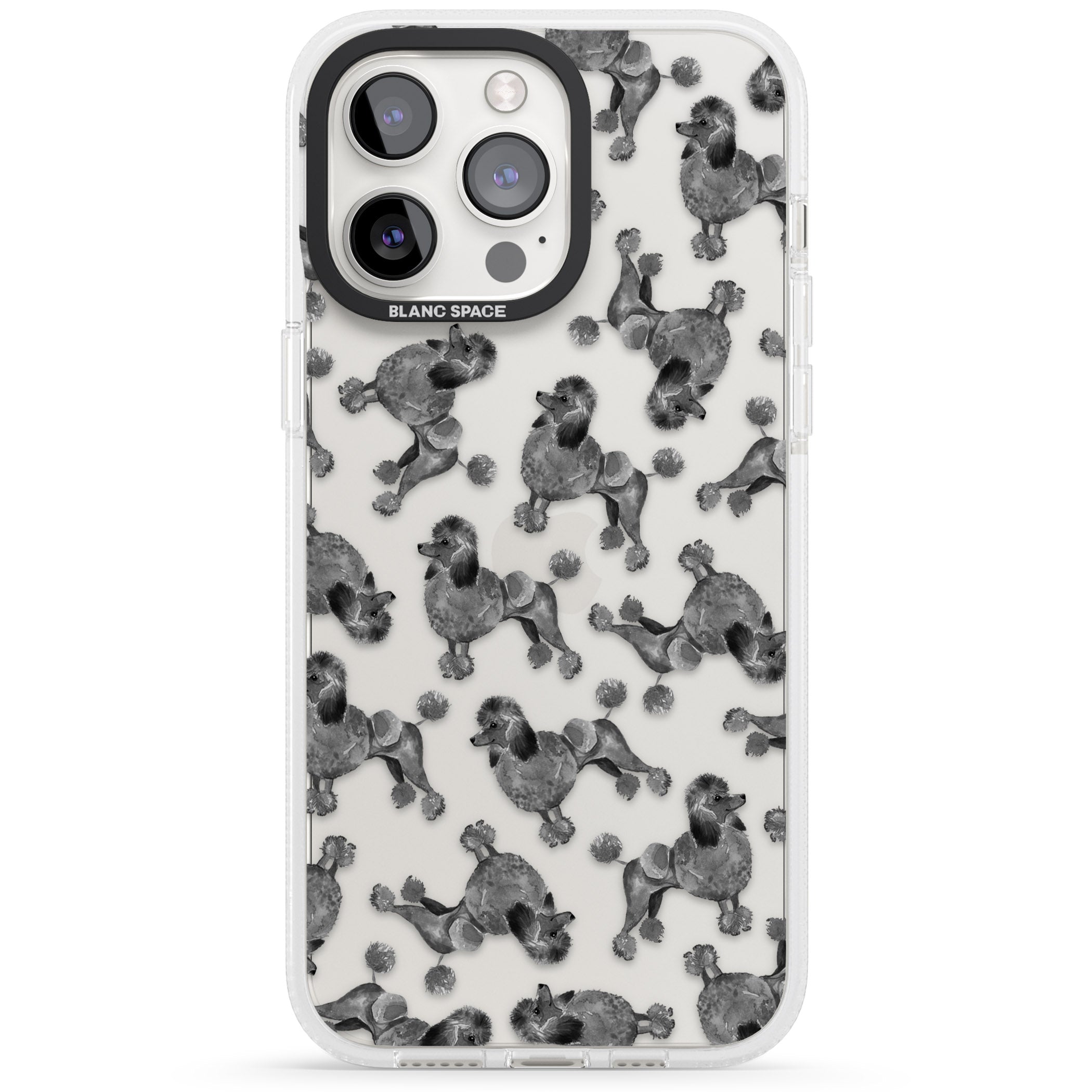 Poodle (Black) Watercolour Dog Pattern iPhone 15 Pro Max / 15 Pro / 14 Pro Max / 14 Pro / 13 Pro Clear Case Impact Air - Blanc Space