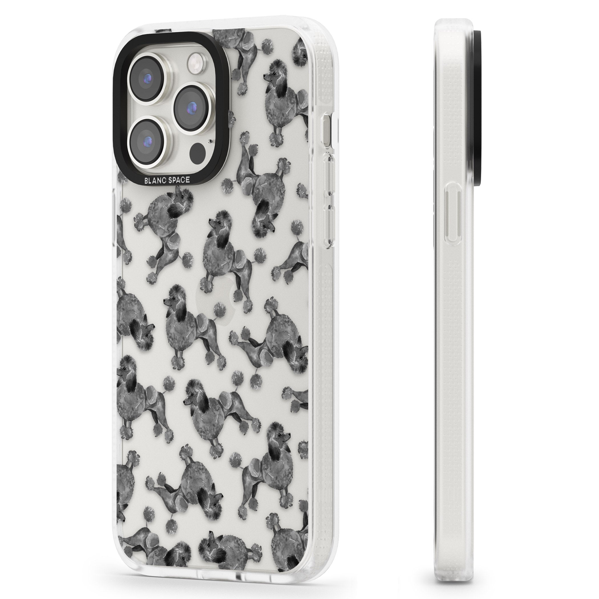 Poodle (Black) Watercolour Dog Pattern iPhone 15 Pro Max / 15 Pro / 14 Pro Max / 14 Pro / 13 Pro Clear Case Impact Air - Blanc Space