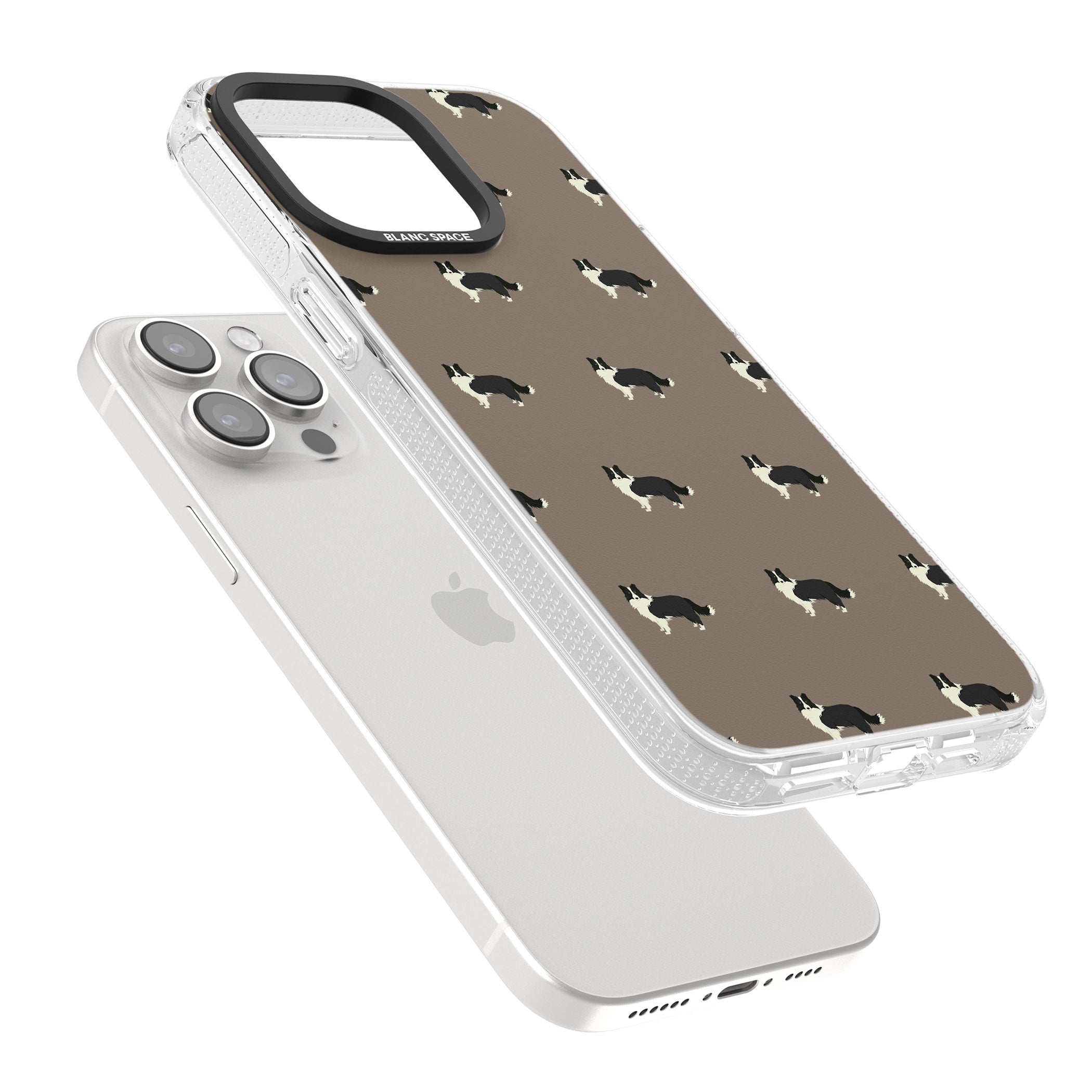 Border Collie Dog Pattern iPhone 15 Pro Max / 15 Pro / 14 Pro Max / 14 Pro / 13 Pro Clear Case Impact Air - Blanc Space