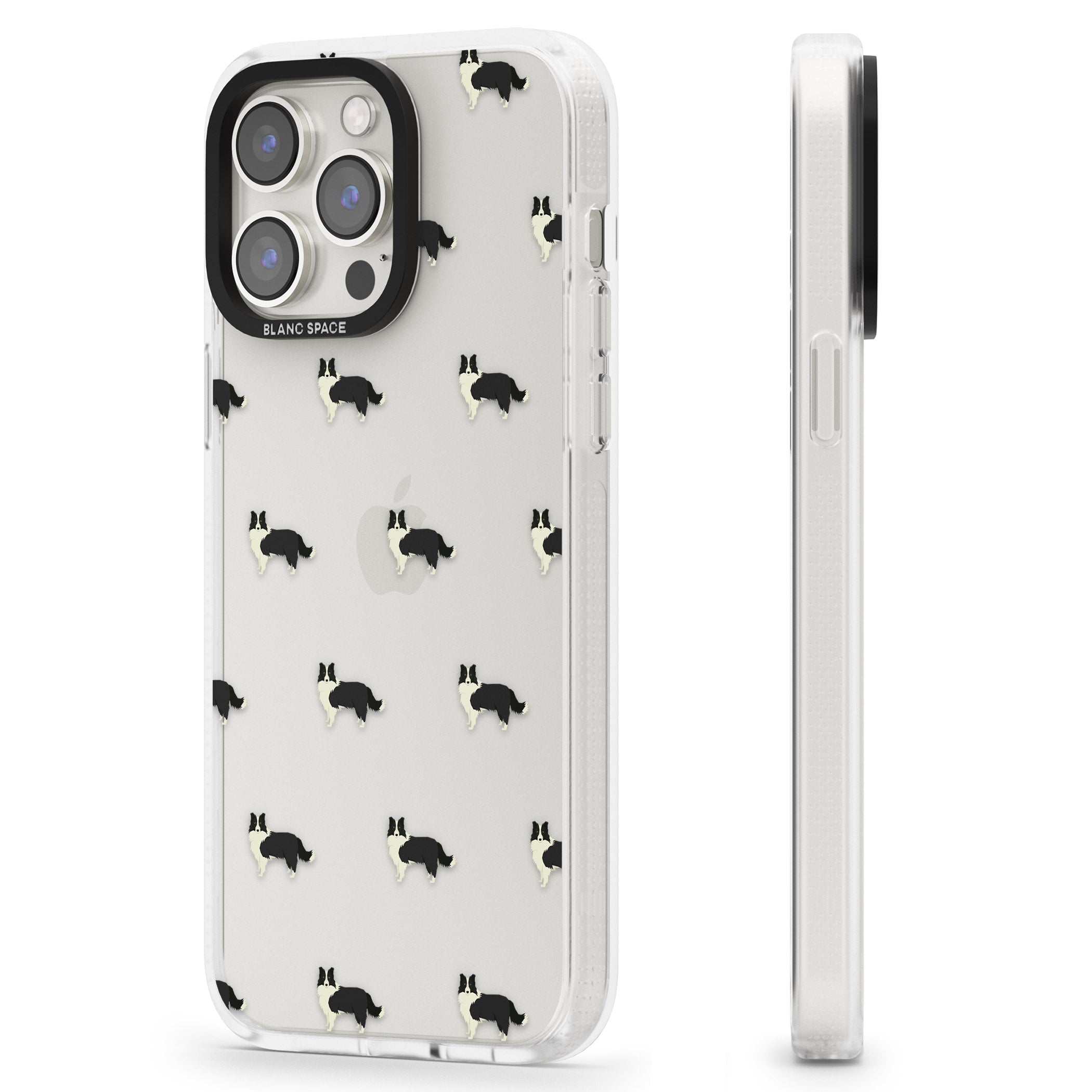 Border Collie Dog Pattern Clear iPhone 15 Pro Max / 15 Pro / 14 Pro Max / 14 Pro / 13 Pro Clear Case Impact Air - Blanc Space