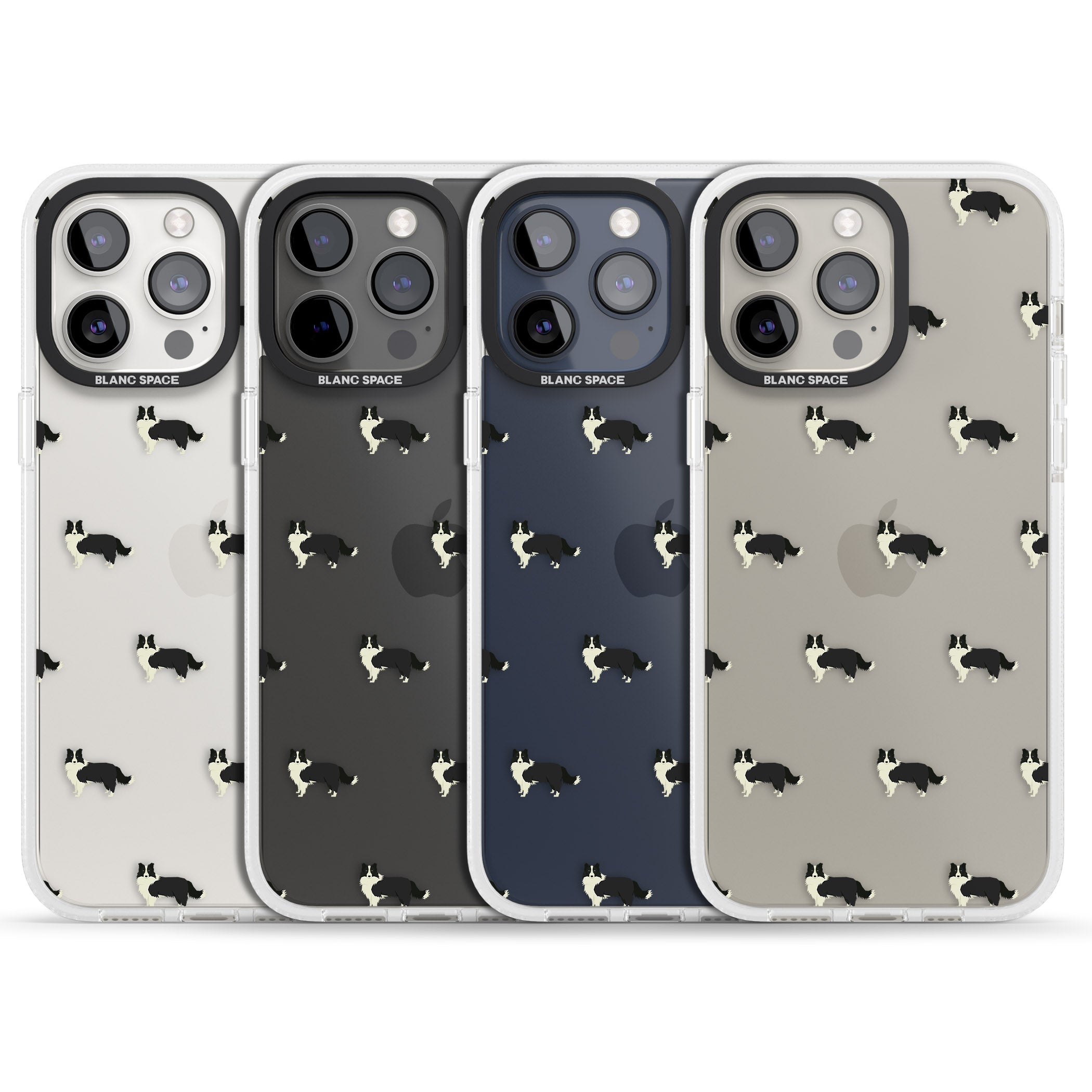 Border Collie Dog Pattern Clear iPhone 15 Pro Max / 15 Pro / 14 Pro Max / 14 Pro / 13 Pro Clear Case Impact Air - Blanc Space