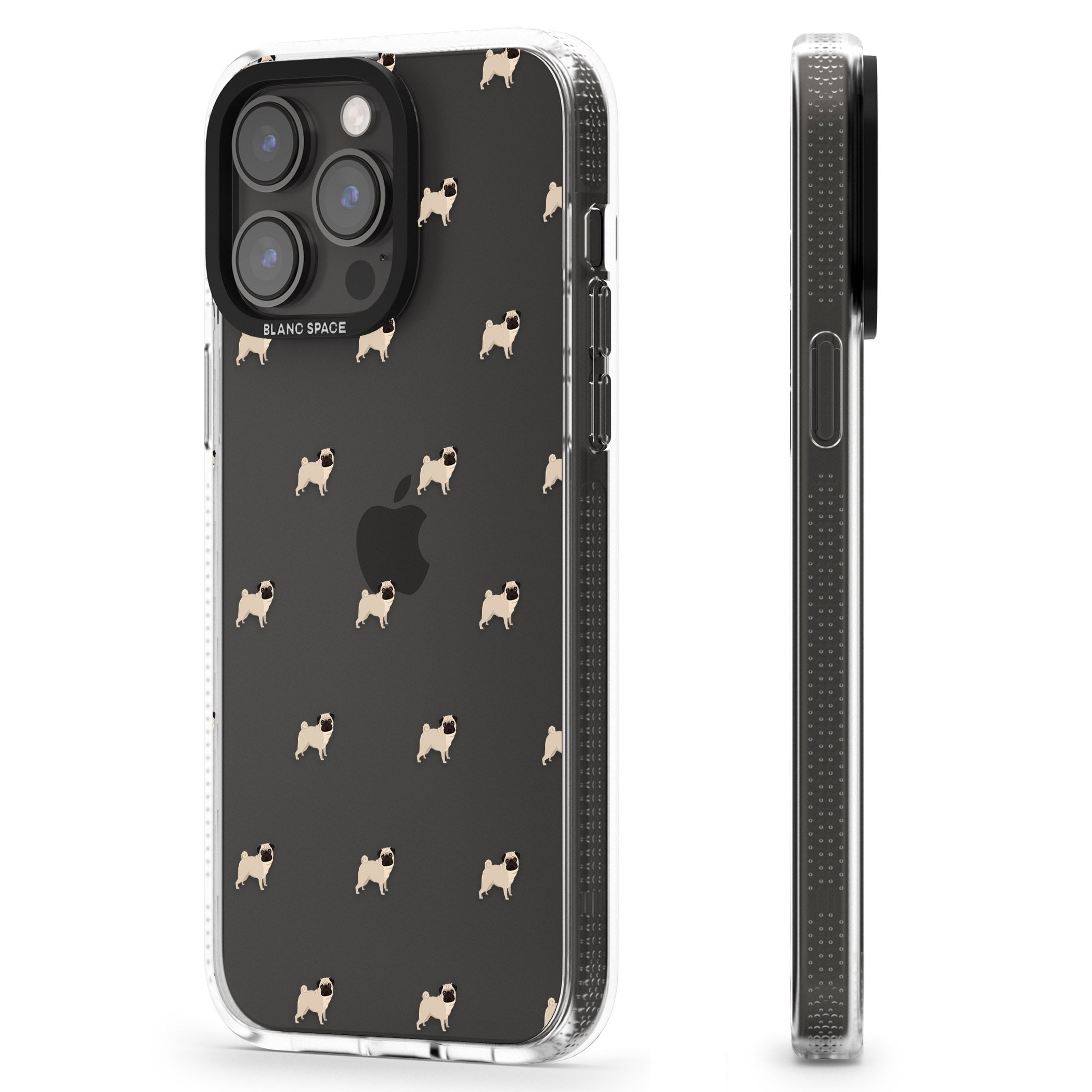 Pug Dog Pattern Clear iPhone 15 Pro Max / 15 Pro / 14 Pro Max / 14 Pro / 13 Pro Clear Case Impact Air - Blanc Space