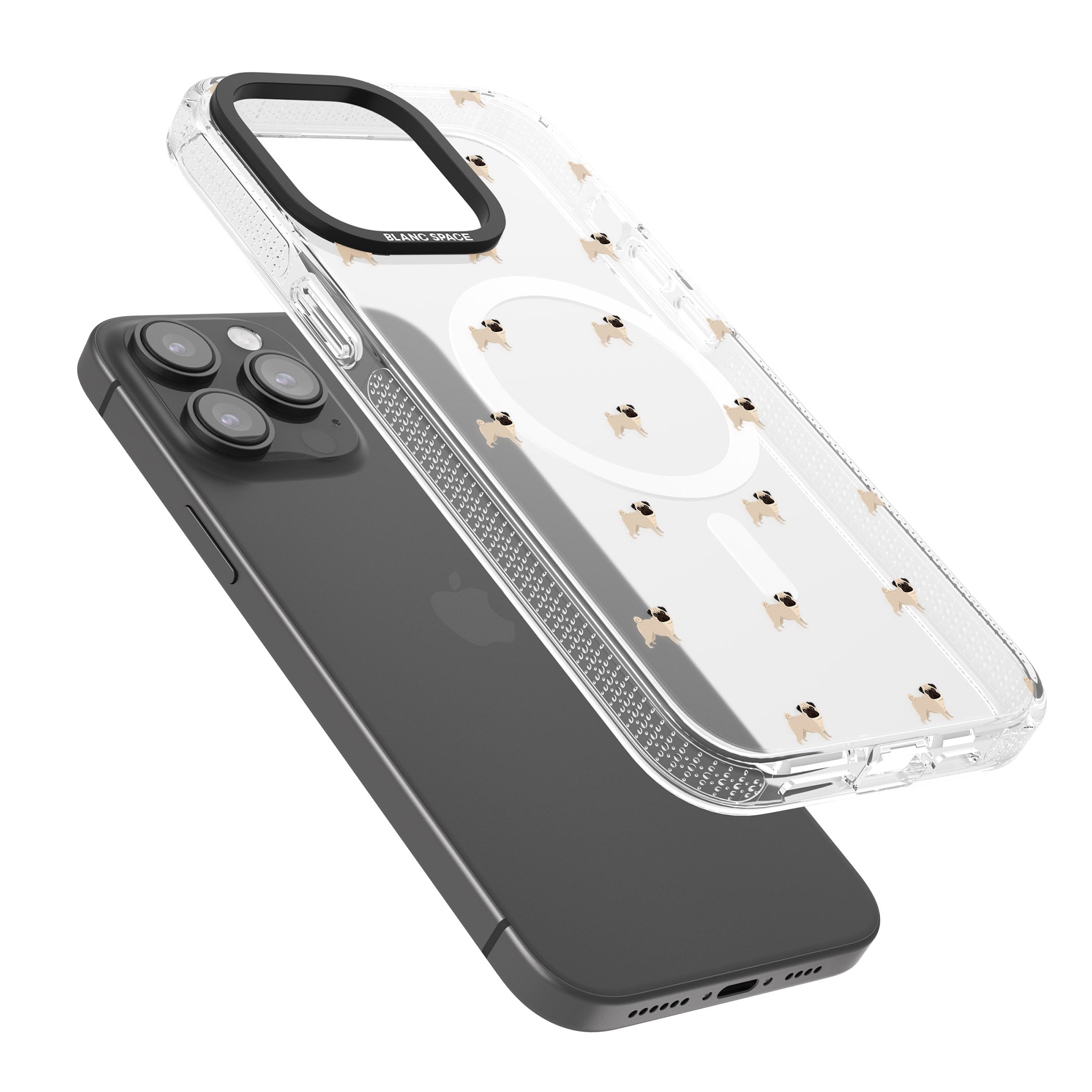 Pug Dog Pattern Clear iPhone 15 Pro Max / 15 Pro / 14 Pro Max / 14 Pro / 13 Pro Clear Case Impact Air - Blanc Space