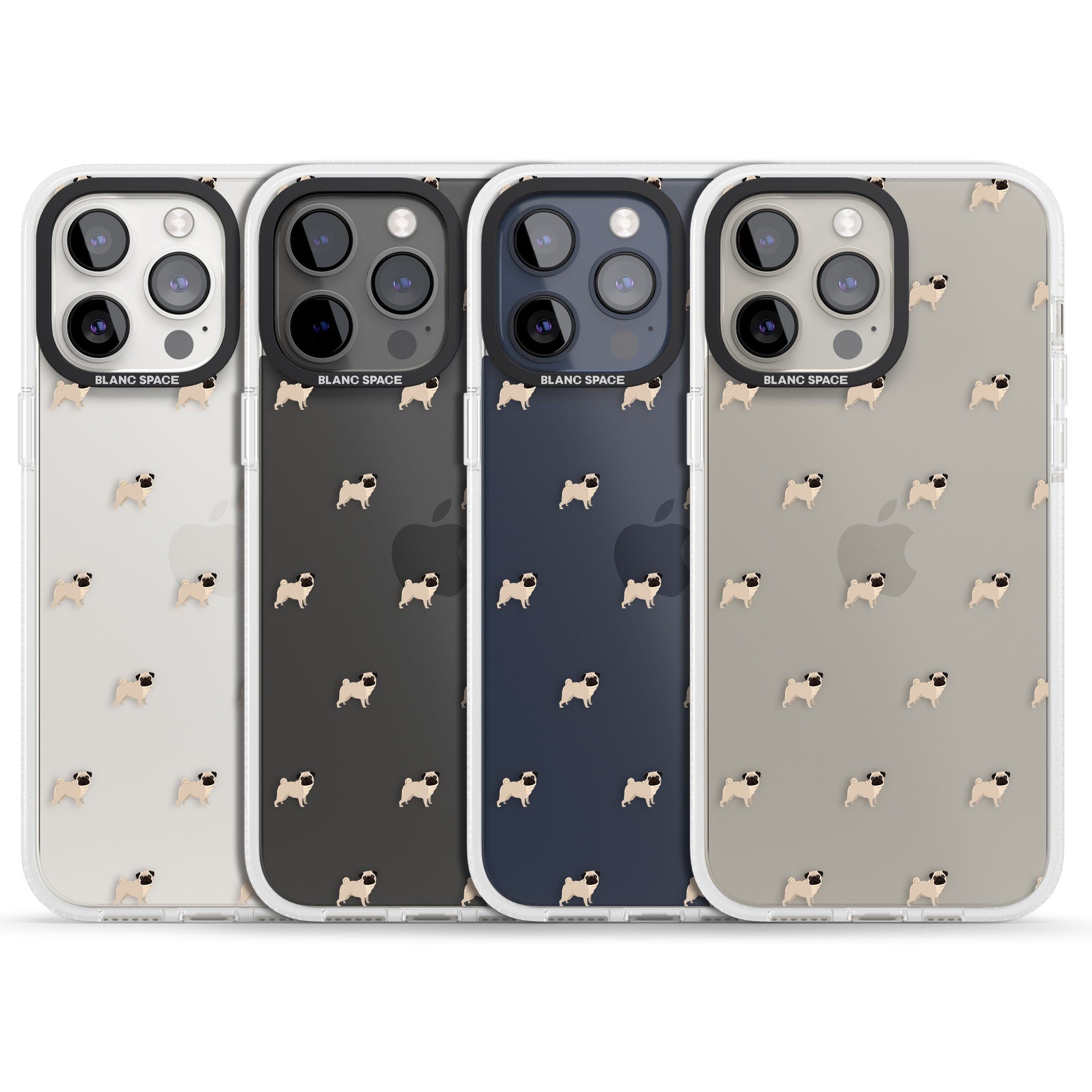 Pug Dog Pattern Clear iPhone 15 Pro Max / 15 Pro / 14 Pro Max / 14 Pro / 13 Pro Clear Case Impact Air - Blanc Space