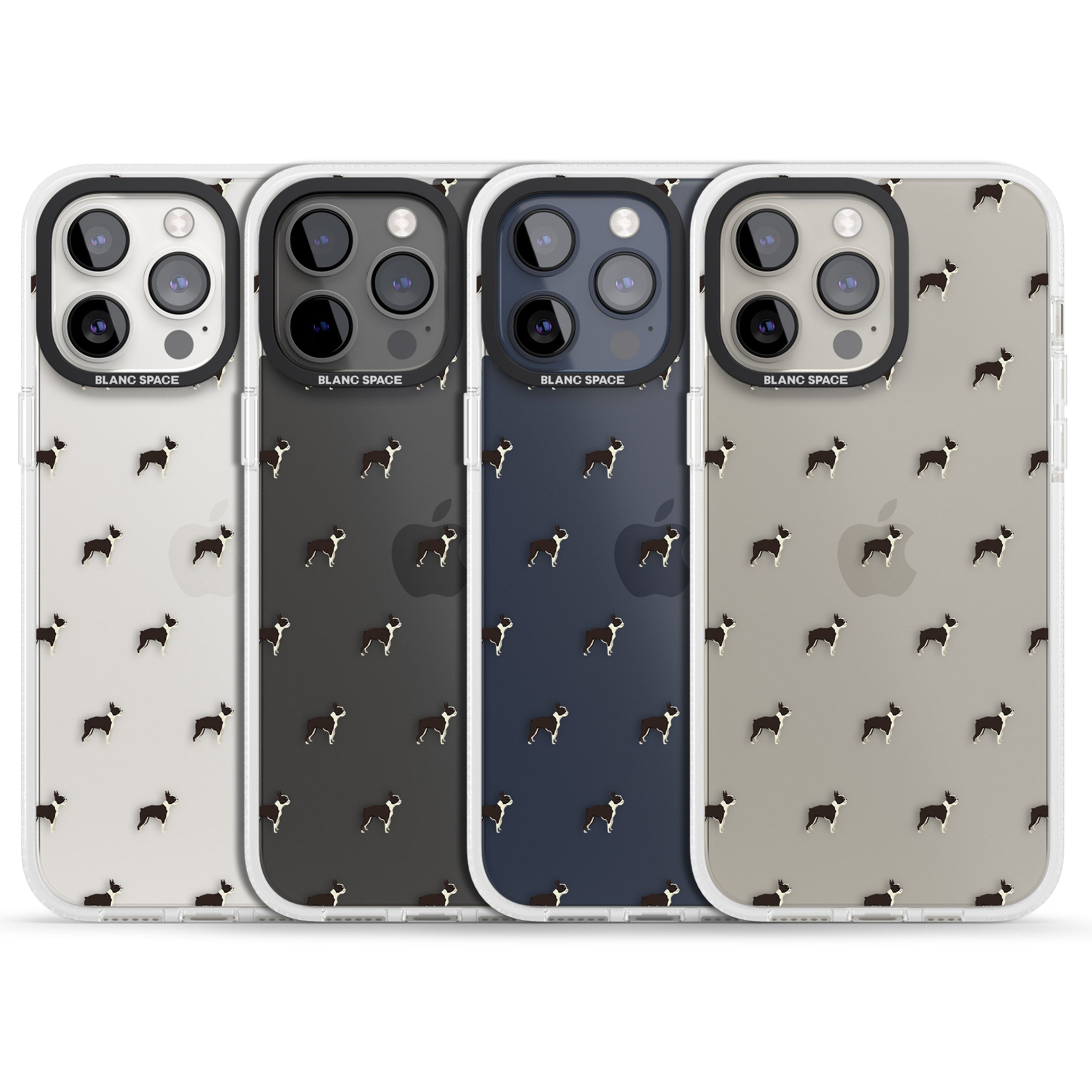 Boston Terrier Dog Pattern Clear iPhone 15 Pro Max / 15 Pro / 14 Pro Max / 14 Pro / 13 Pro Clear Case Impact Air - Blanc Space