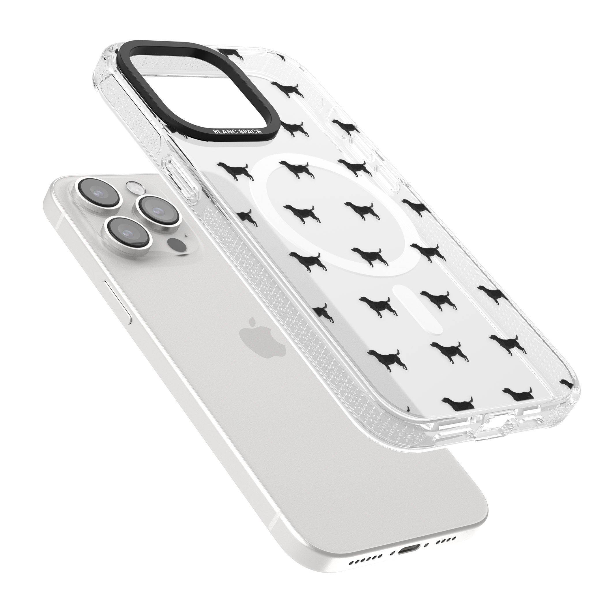Black Labrador Dog Pattern Clear iPhone 15 Pro Max / 15 Pro / 14 Pro Max / 14 Pro / 13 Pro Clear Case Impact Air - Blanc Space