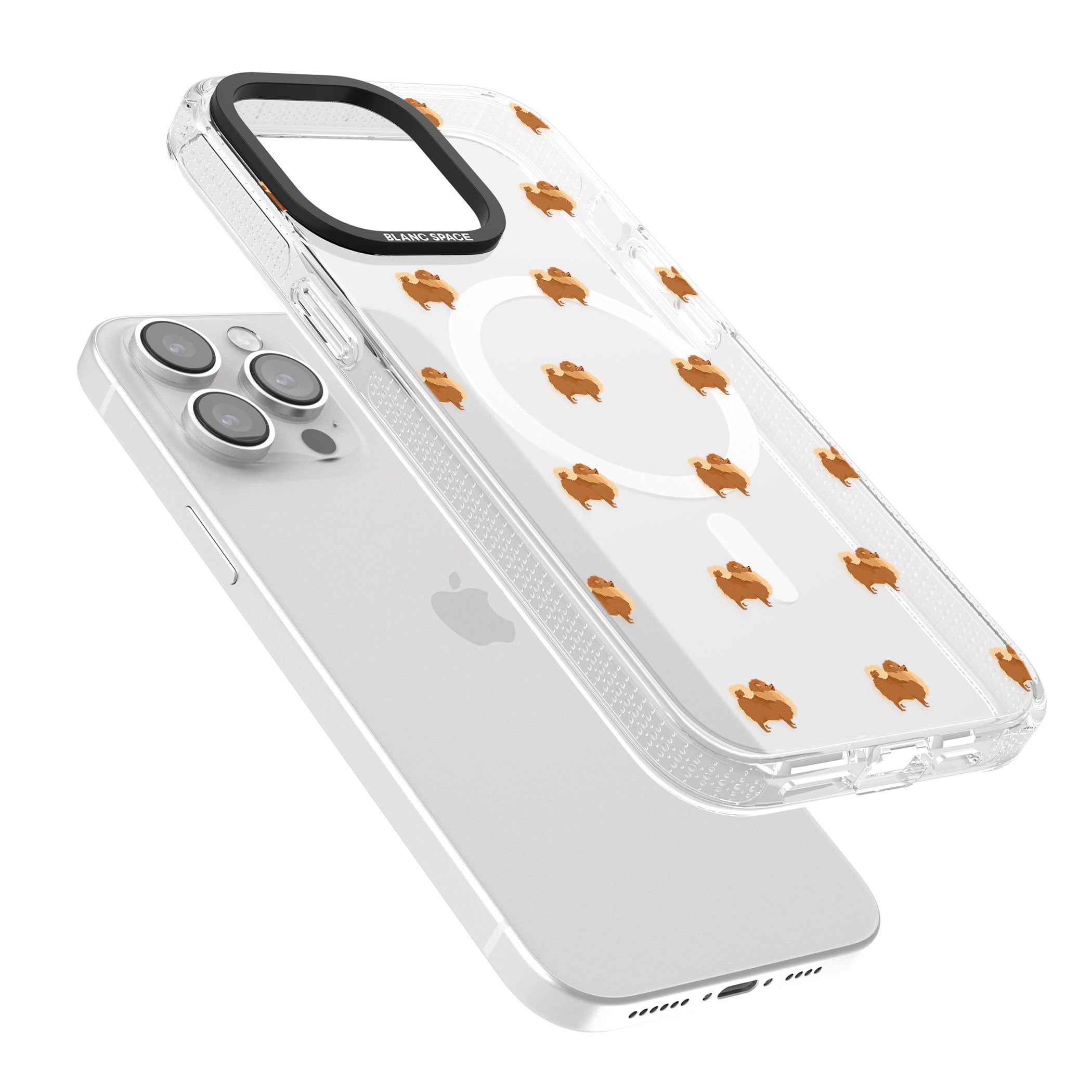 Pomeranian Dog Pattern Clear iPhone 15 Pro Max / 15 Pro / 14 Pro Max / 14 Pro / 13 Pro Clear Case Impact Air - Blanc Space