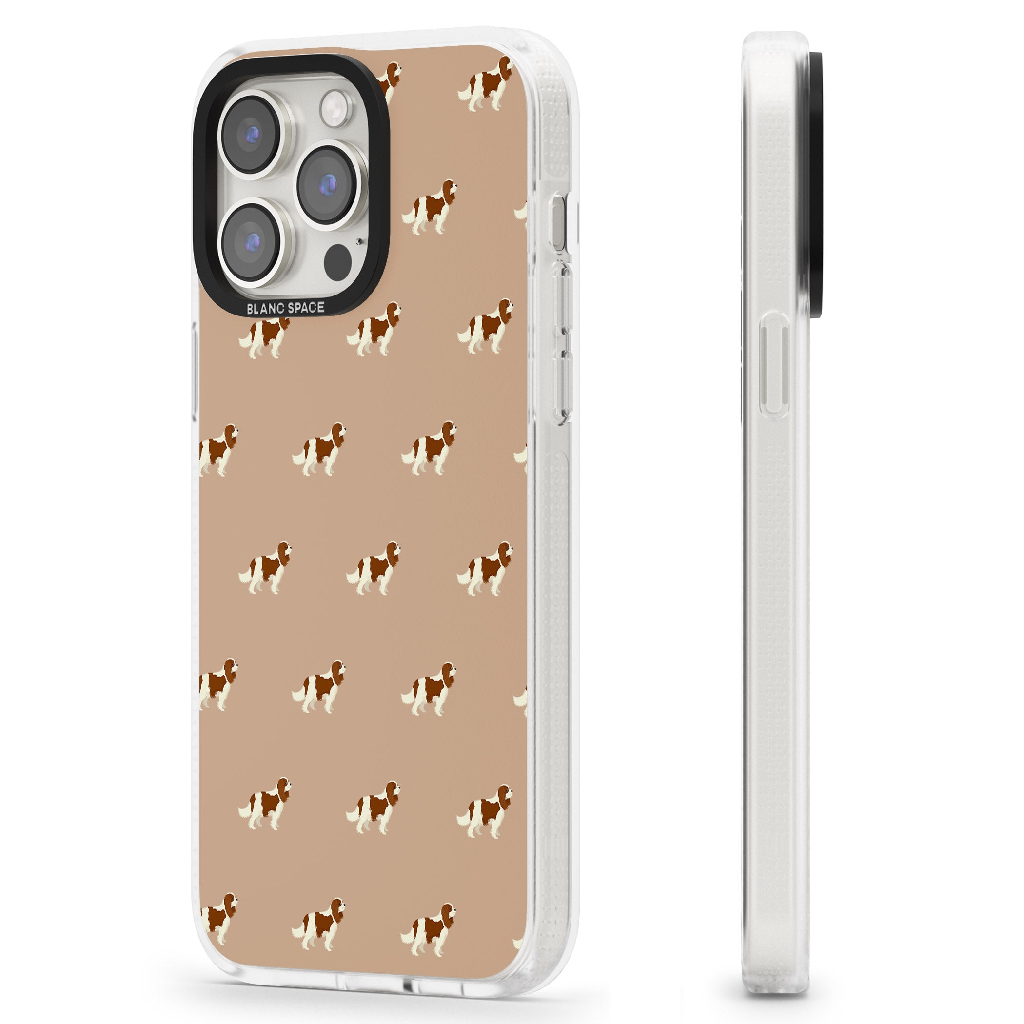 Cavalier King Charles Spaniel Pattern iPhone 15 Pro Max / 15 Pro / 14 Pro Max / 14 Pro / 13 Pro Clear Case Impact Air - Blanc Space