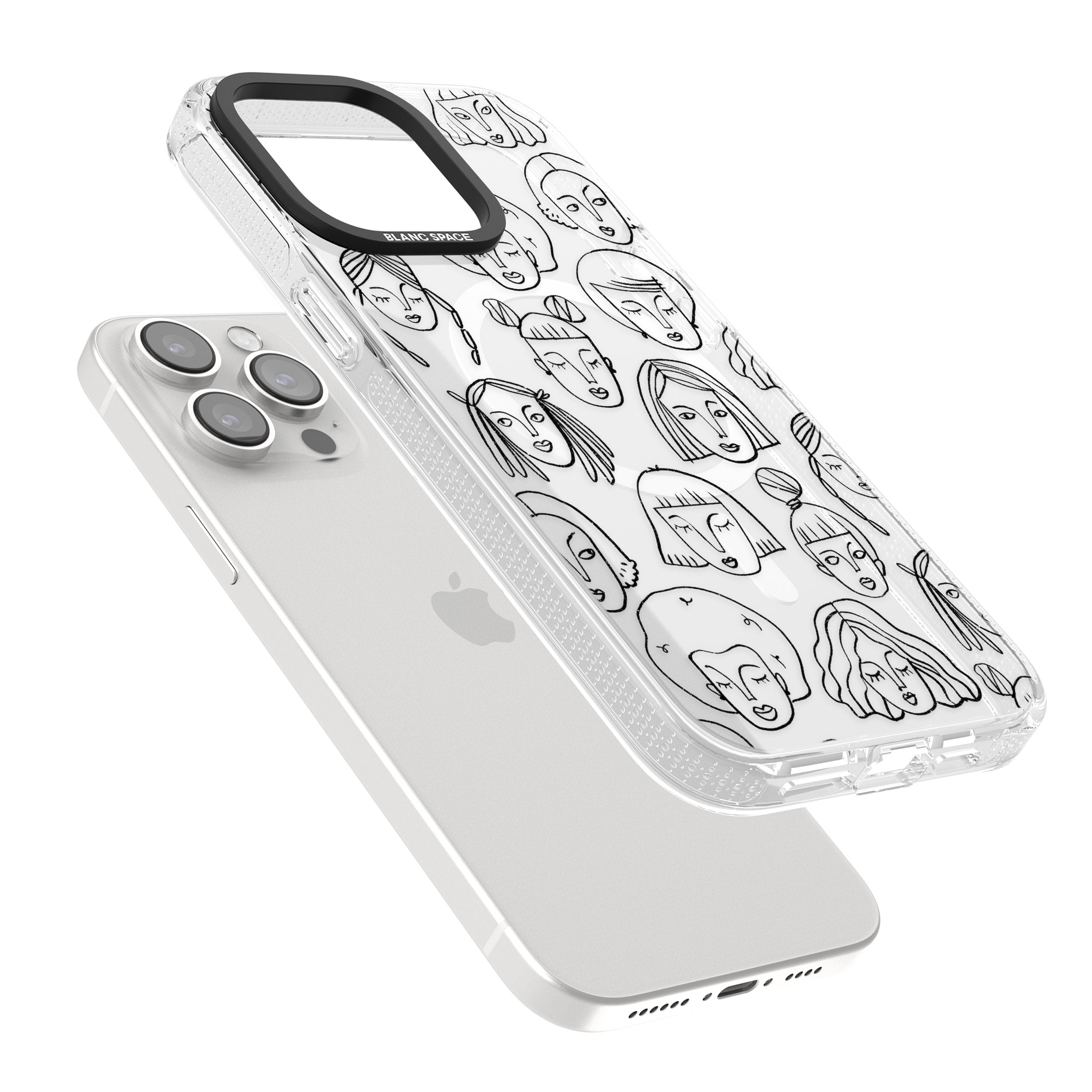 Girl Portrait Doodles iPhone 15 Pro Max / 15 Pro / 14 Pro Max / 14 Pro / 13 Pro Clear Case Impact Air - Blanc Space