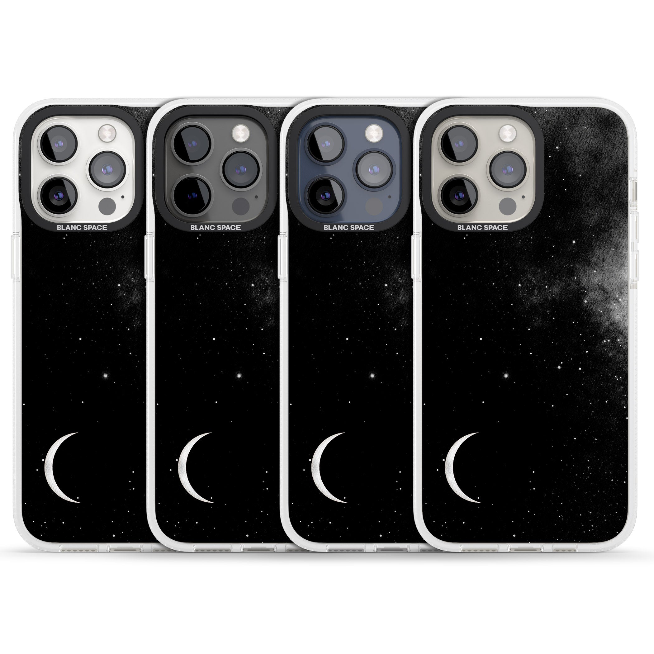 Night Sky Galaxies: Crescent Moon iPhone 15 Pro Max / 15 Pro / 14 Pro Max / 14 Pro / 13 Pro Clear Case Impact Air - Blanc Space