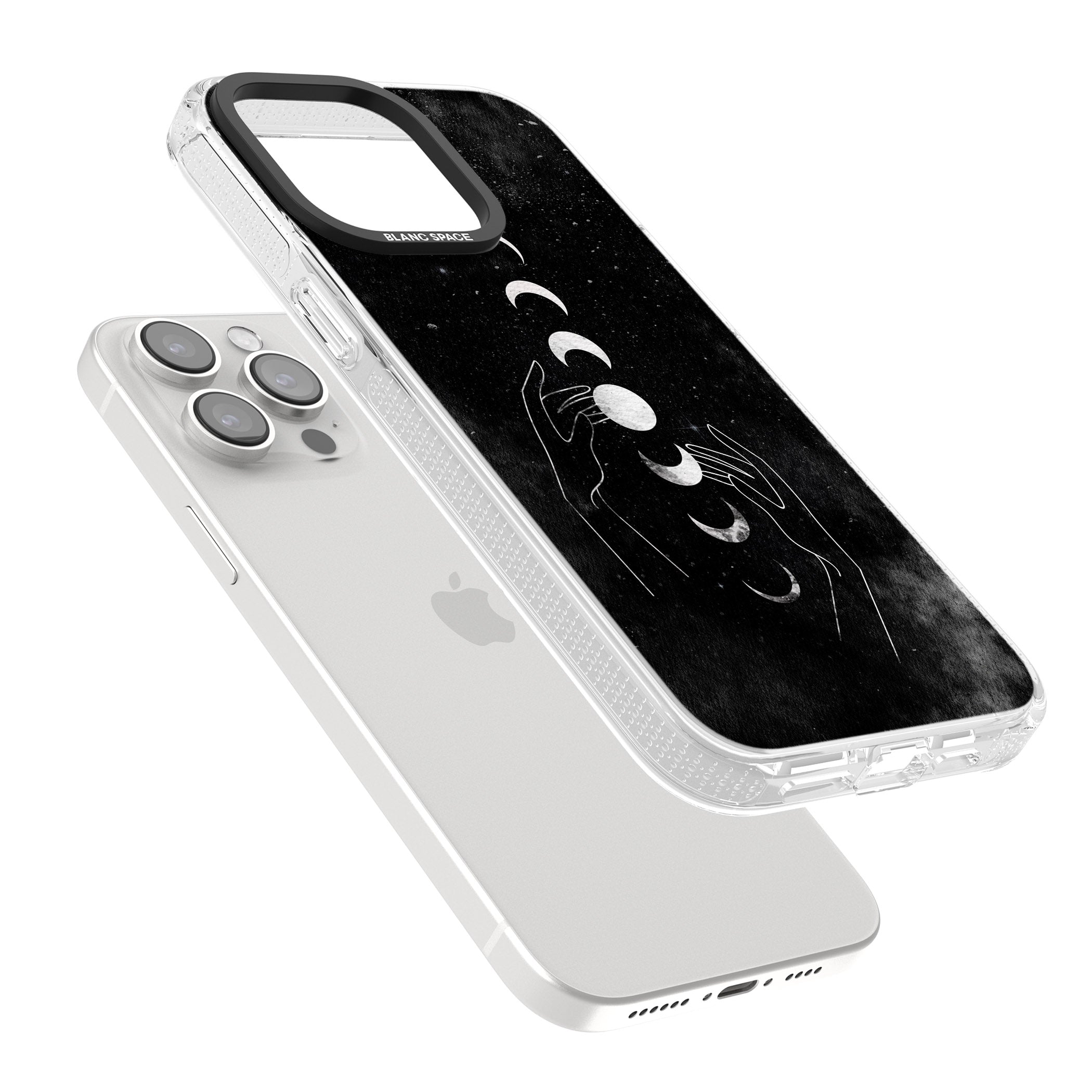 Moon Phases and Hands iPhone 15 Pro Max / 15 Pro / 14 Pro Max / 14 Pro / 13 Pro Clear Case Impact Air - Blanc Space