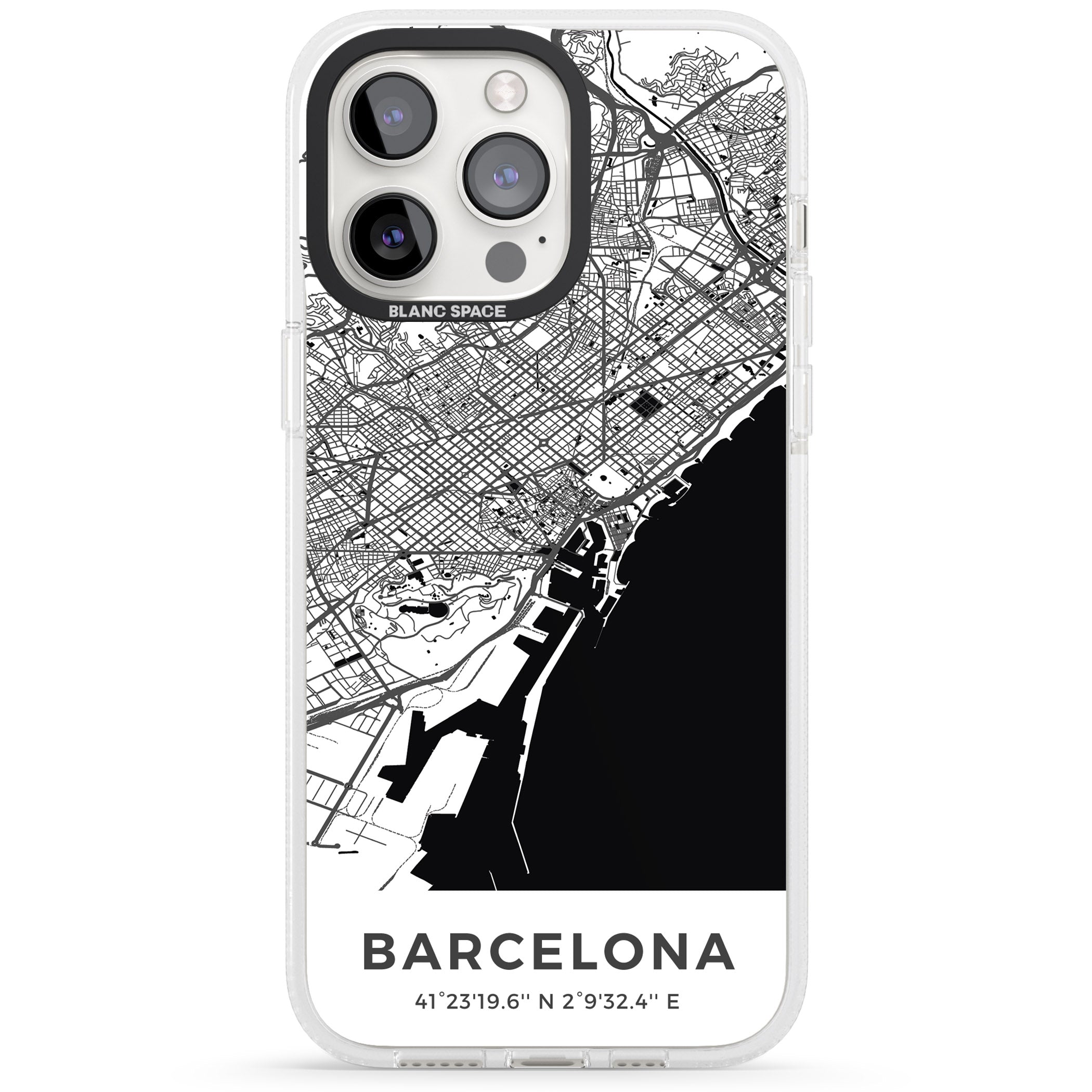 Map of Barcelona, Spain iPhone 15 Pro Max / 15 Pro / 14 Pro Max / 14 Pro / 13 Pro Clear Case Impact Air - Blanc Space
