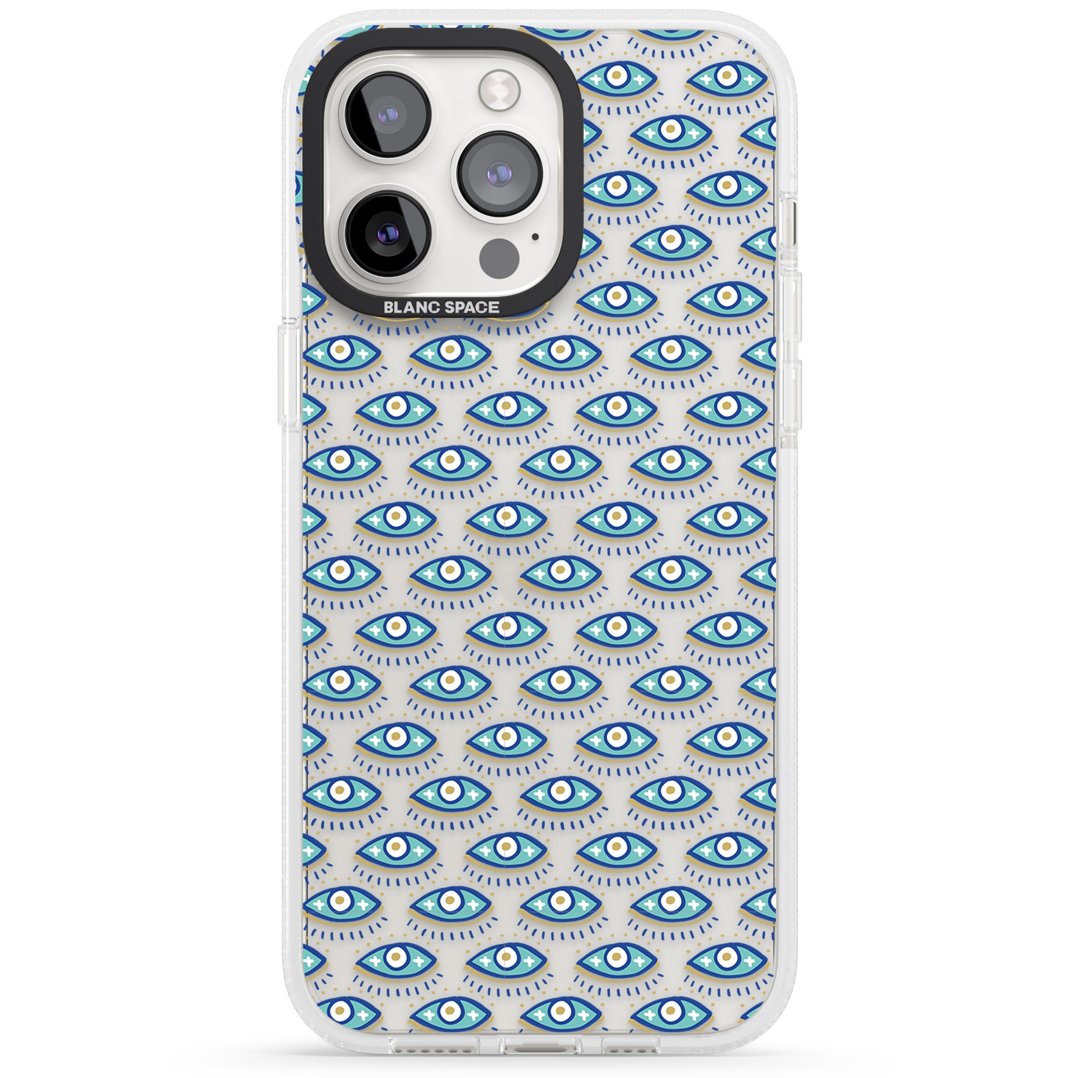 Eyes & Crosses (Clear) Psychedelic Eyes Pattern iPhone 15 Pro Max / 15 Pro / 14 Pro Max / 14 Pro / 13 Pro Clear Case Impact Air - Blanc Space