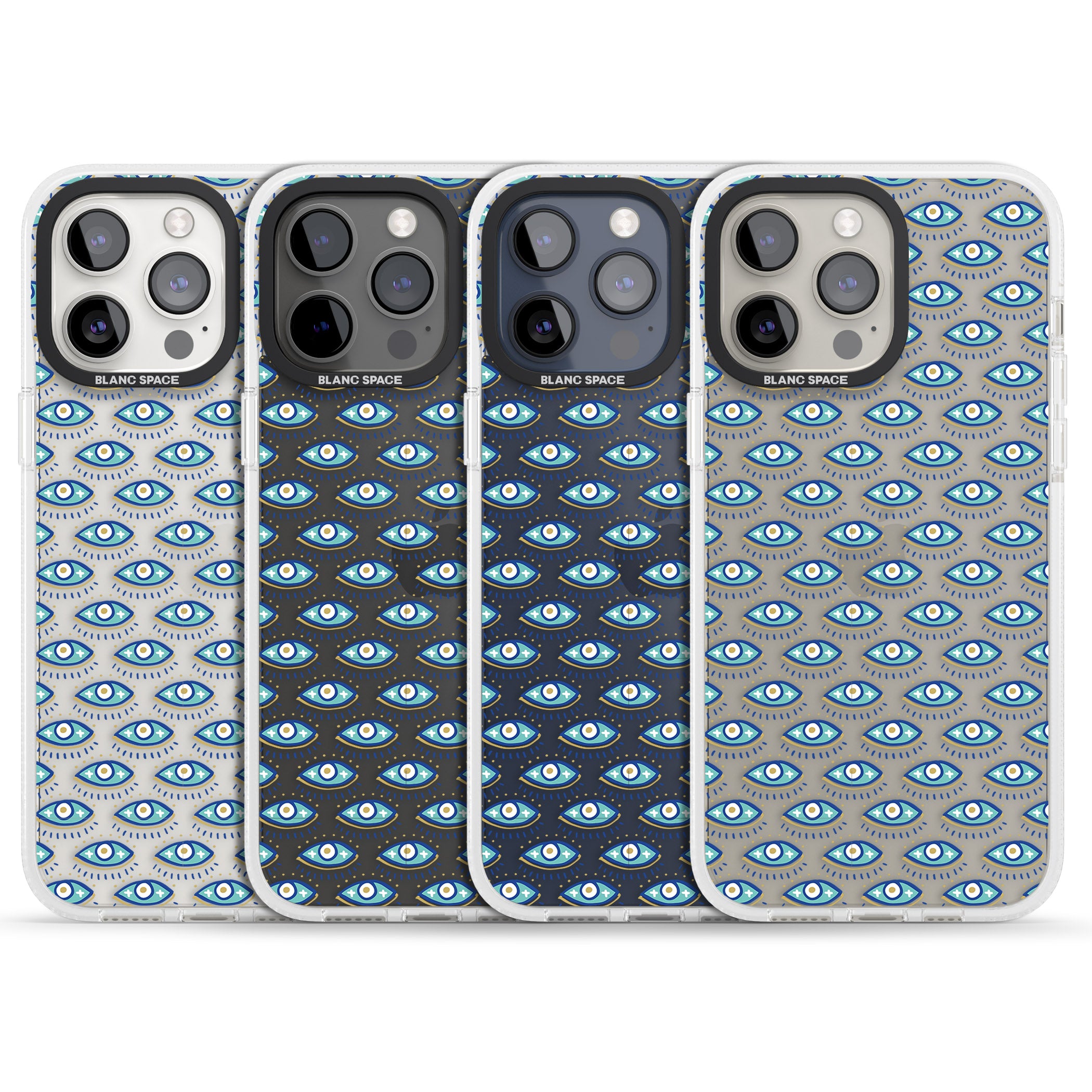 Eyes & Crosses (Clear) Psychedelic Eyes Pattern iPhone 15 Pro Max / 15 Pro / 14 Pro Max / 14 Pro / 13 Pro Clear Case Impact Air - Blanc Space