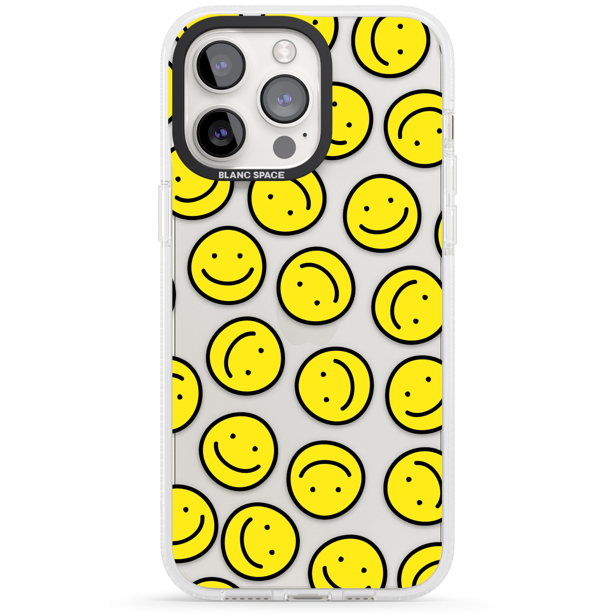 Happy Face Clear Pattern iPhone 15 Pro Max / 15 Pro / 14 Pro Max / 14 Pro / 13 Pro Clear Case Impact Air - Blanc Space