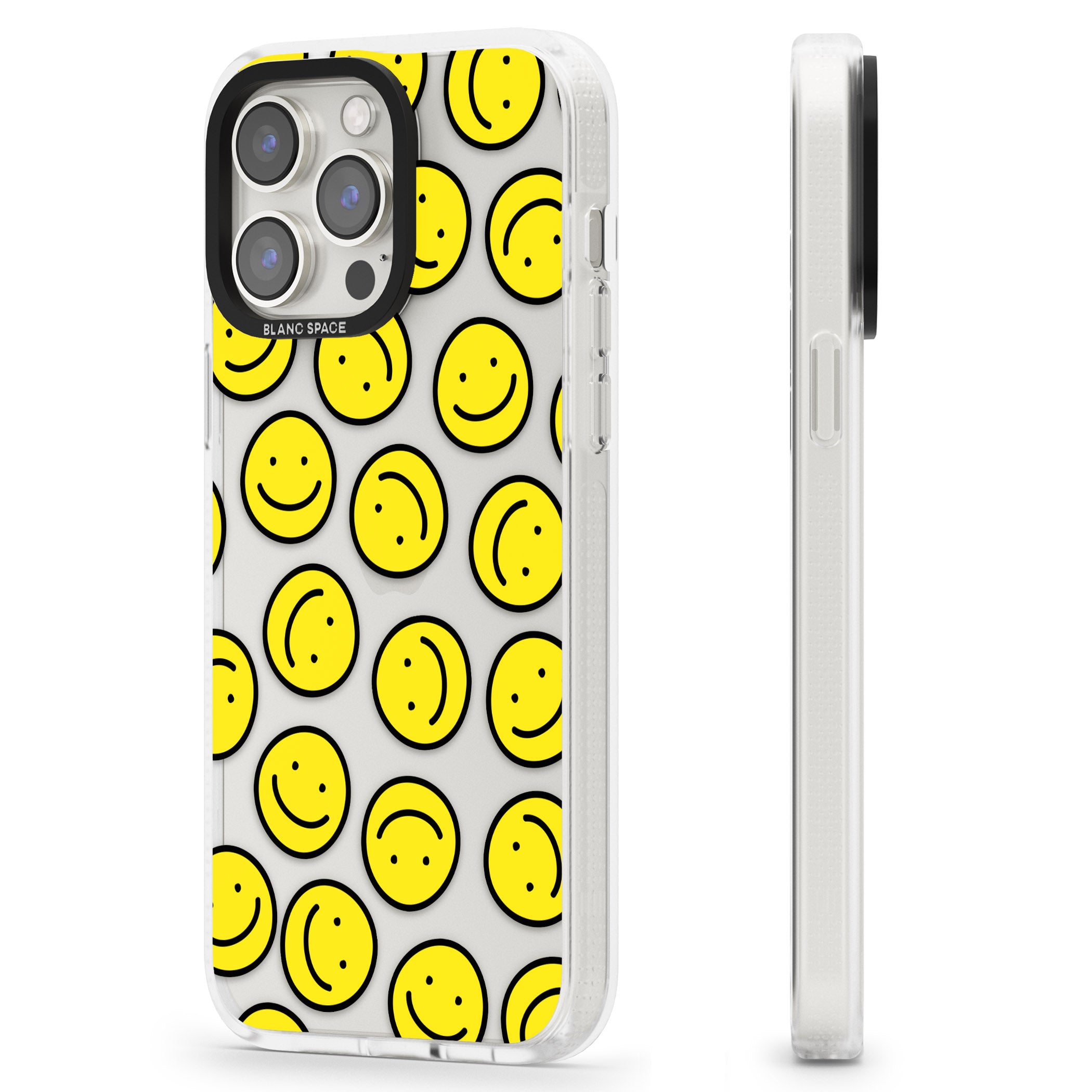 Happy Face Clear Pattern iPhone 15 Pro Max / 15 Pro / 14 Pro Max / 14 Pro / 13 Pro Clear Case Impact Air - Blanc Space