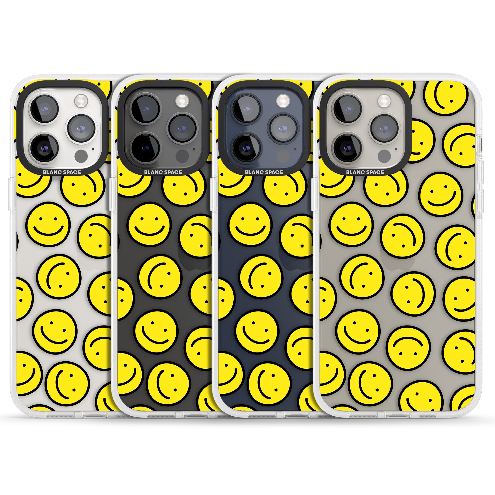 Happy Face Clear Pattern iPhone 15 Pro Max / 15 Pro / 14 Pro Max / 14 Pro / 13 Pro Clear Case Impact Air - Blanc Space
