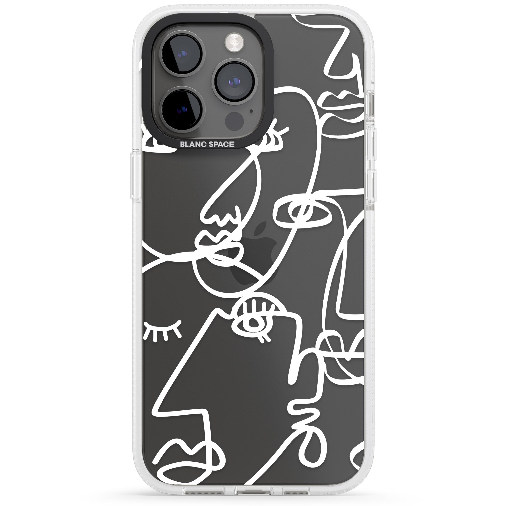 Abstract Continuous Line Faces White on Clear iPhone 15 Pro Max / 15 Pro / 14 Pro Max / 14 Pro / 13 Pro Clear Case Impact Air - Blanc Space