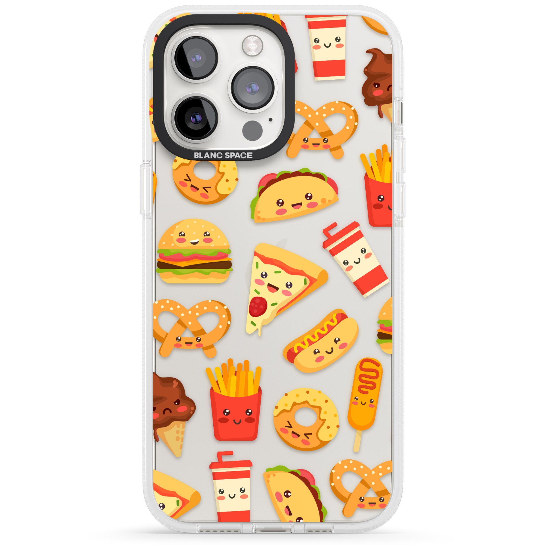 Fast Food Patterns Kawaii Fast Food Mix iPhone 15 Pro Max / 15 Pro / 14 Pro Max / 14 Pro / 13 Pro Clear Case Impact Air - Blanc Space