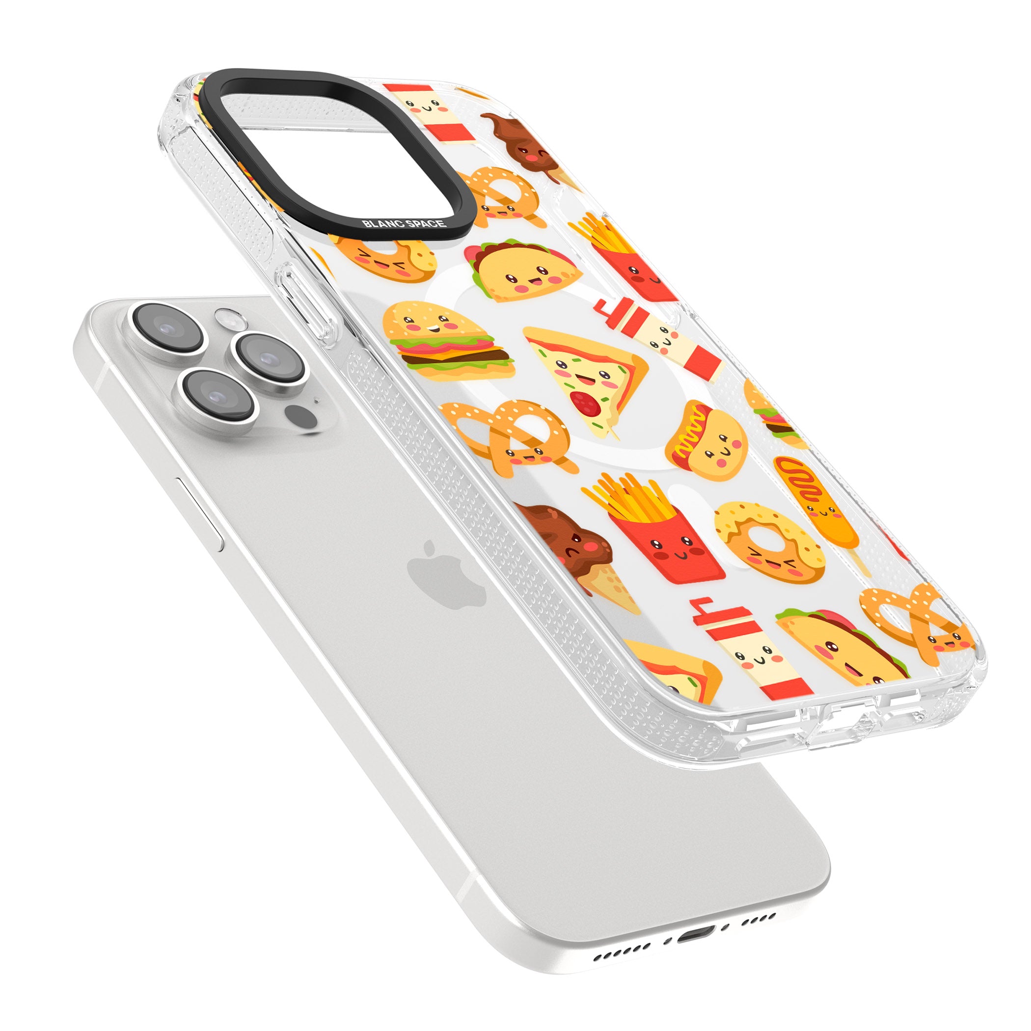 Fast Food Patterns Kawaii Fast Food Mix iPhone 15 Pro Max / 15 Pro / 14 Pro Max / 14 Pro / 13 Pro Clear Case Impact Air - Blanc Space