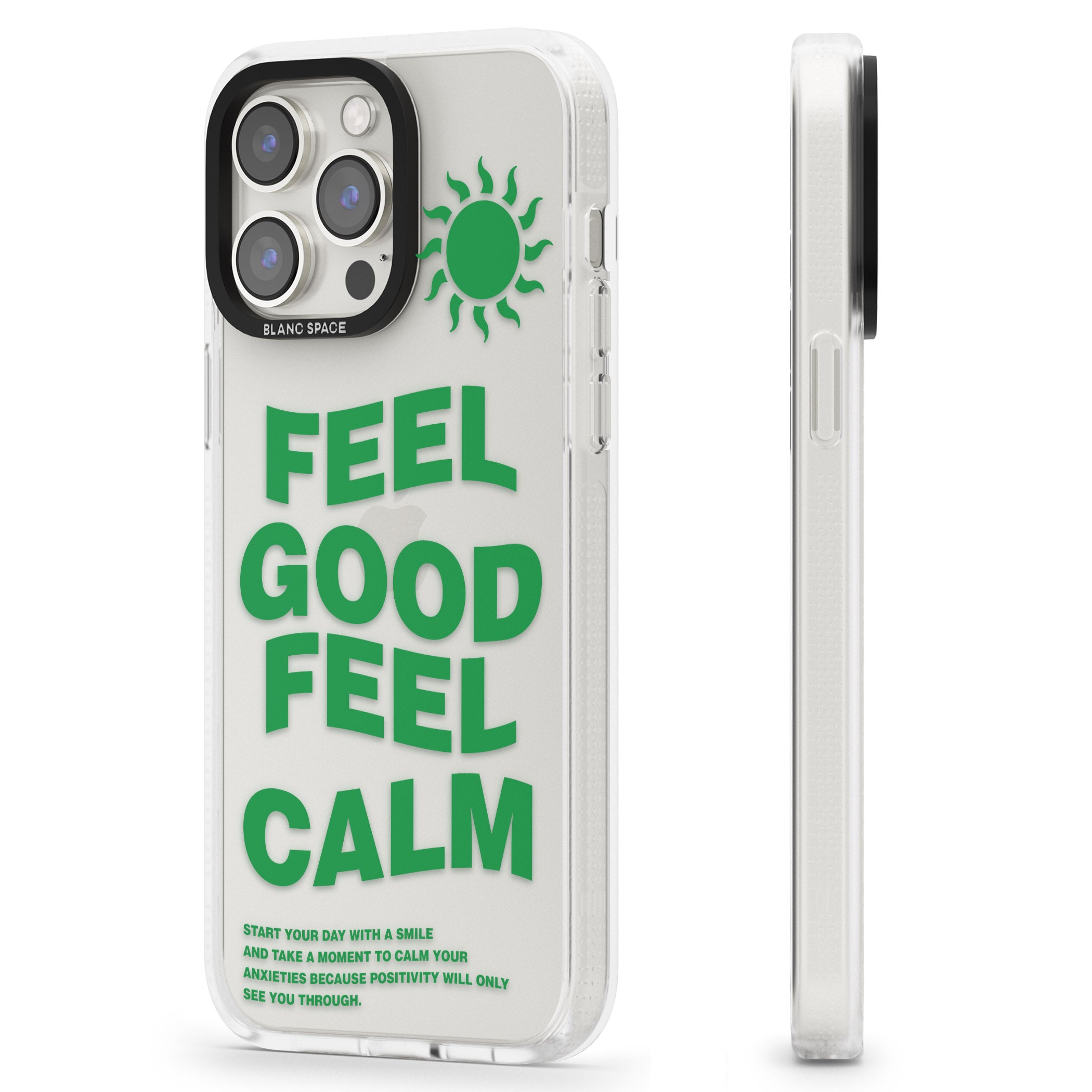 Feel Good Feel Calm (Green) iPhone 15 Pro Max / 15 Pro / 14 Pro Max / 14 Pro / 13 Pro Clear Case Impact Air - Blanc Space