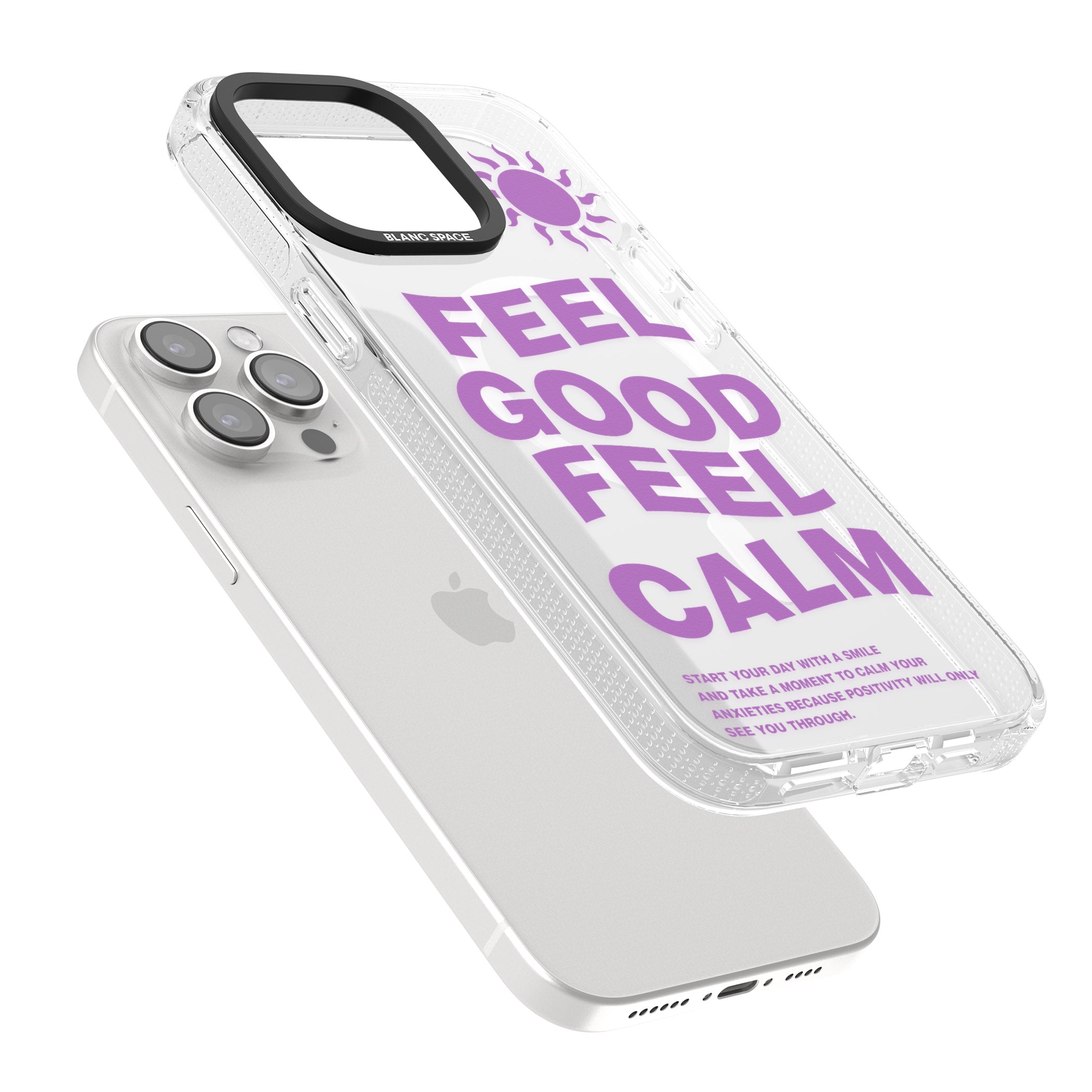 Feel Good Feel Calm (Purple) iPhone 15 Pro Max / 15 Pro / 14 Pro Max / 14 Pro / 13 Pro Clear Case Impact Air - Blanc Space