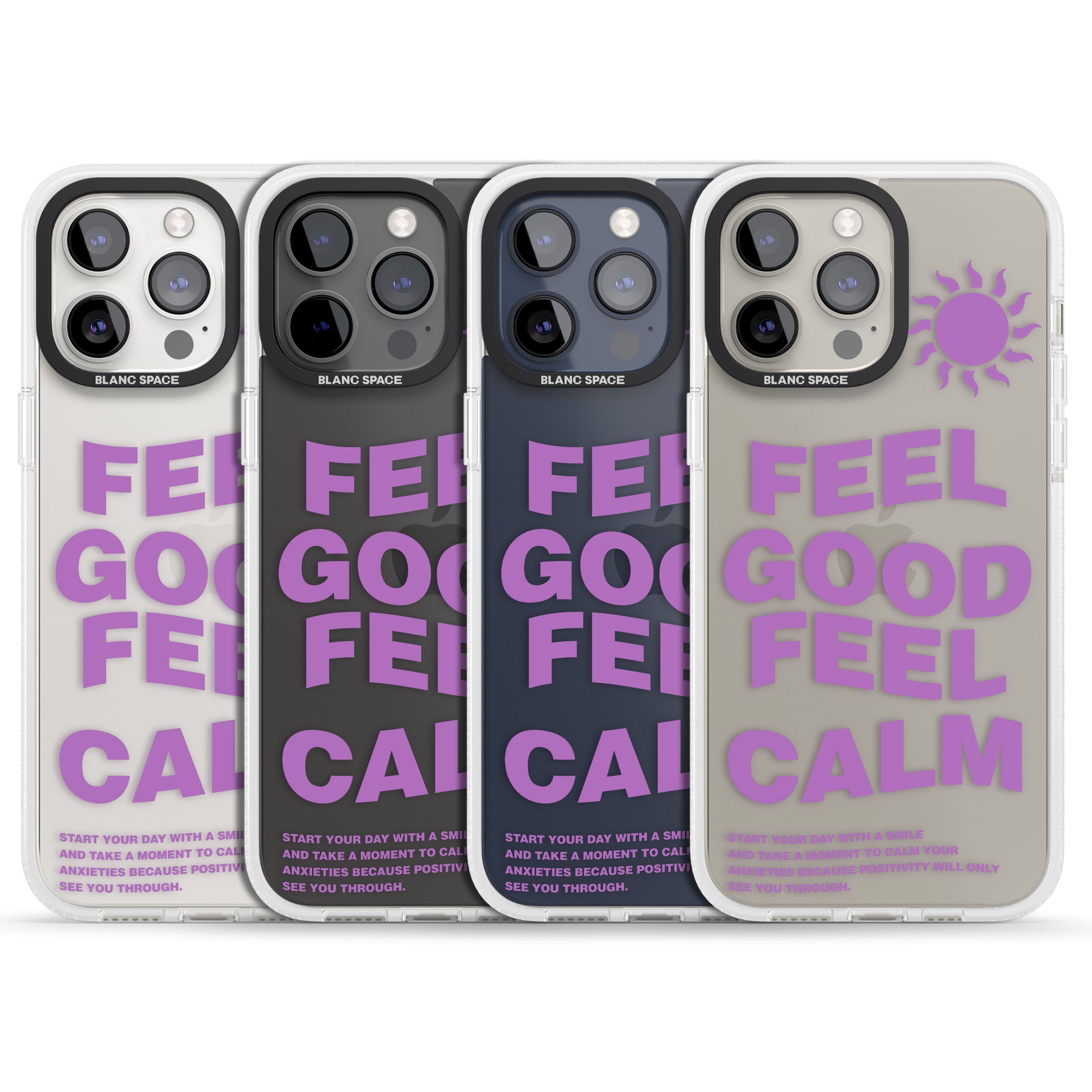 Feel Good Feel Calm (Purple) iPhone 15 Pro Max / 15 Pro / 14 Pro Max / 14 Pro / 13 Pro Clear Case Impact Air - Blanc Space