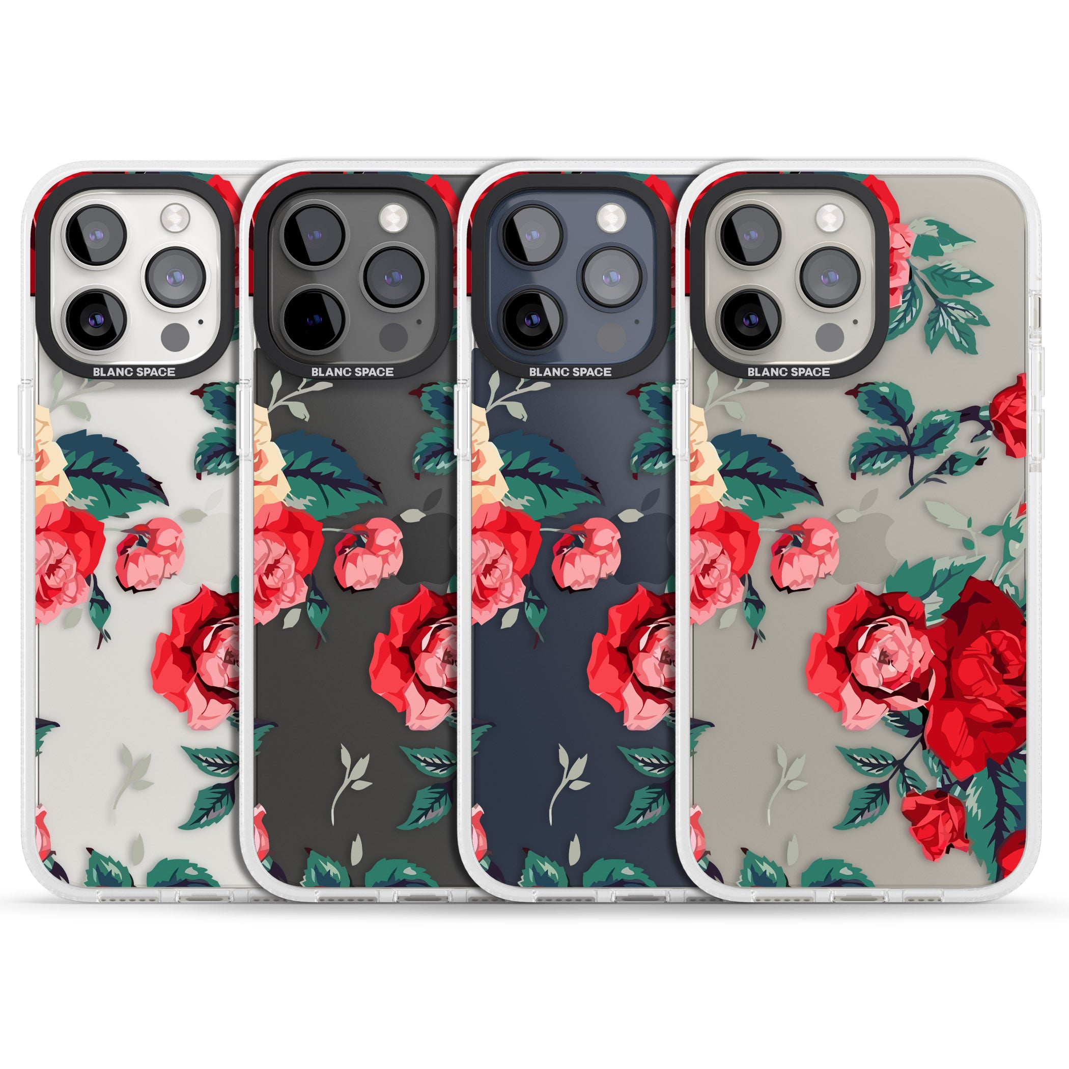 Rose Pattern iPhone 15 Pro Max / 15 Pro / 14 Pro Max / 14 Pro / 13 Pro Clear Case Impact Air - Blanc Space