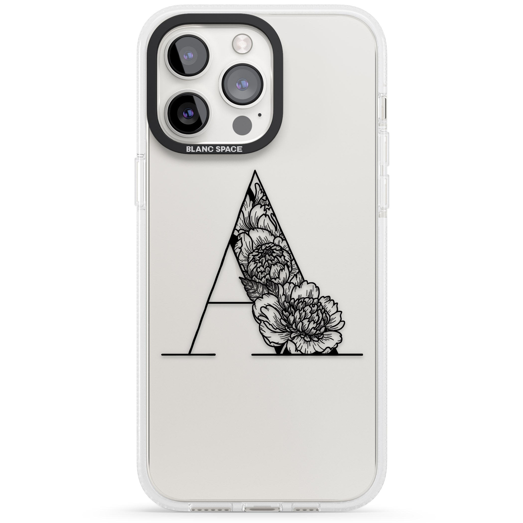 Floral Monogram Letter iPhone 15 Pro Max / 15 Pro / 14 Pro Max / 14 Pro / 13 Pro Clear Case Impact Air - Blanc Space