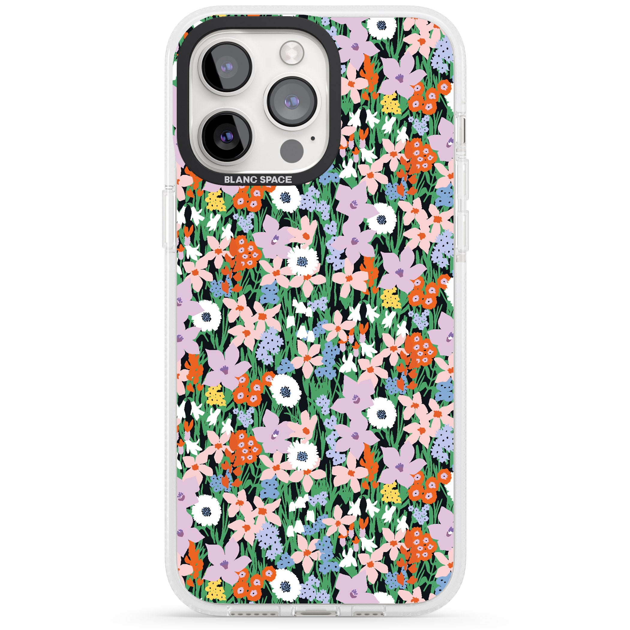 Jazzy Floral Mix: Solid iPhone 15 Pro Max / 15 Pro / 14 Pro Max / 14 Pro / 13 Pro Clear Case Impact Air - Blanc Space