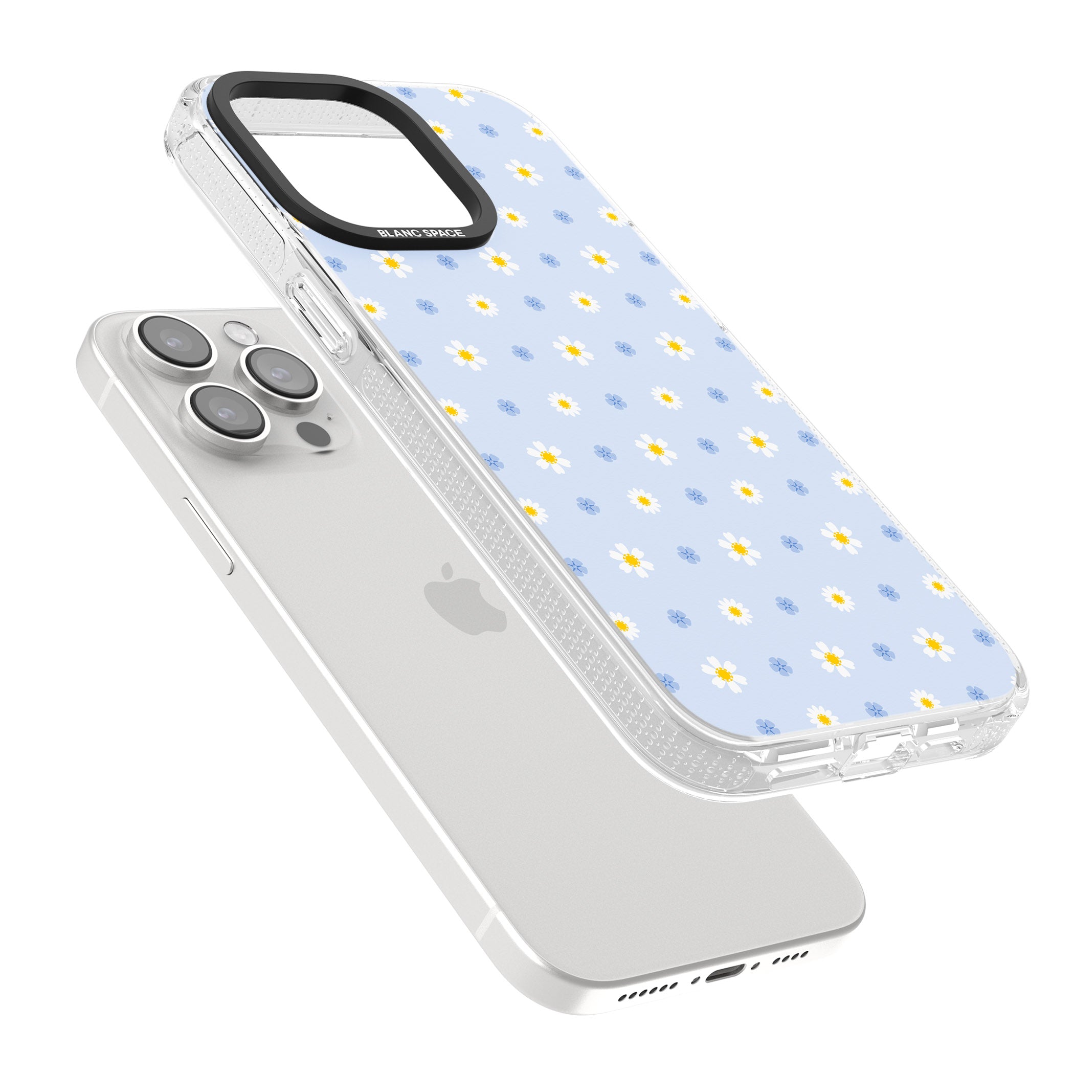 Pale Blue Daisies iPhone 15 Pro Max / 15 Pro / 14 Pro Max / 14 Pro / 13 Pro Clear Case Impact Air - Blanc Space