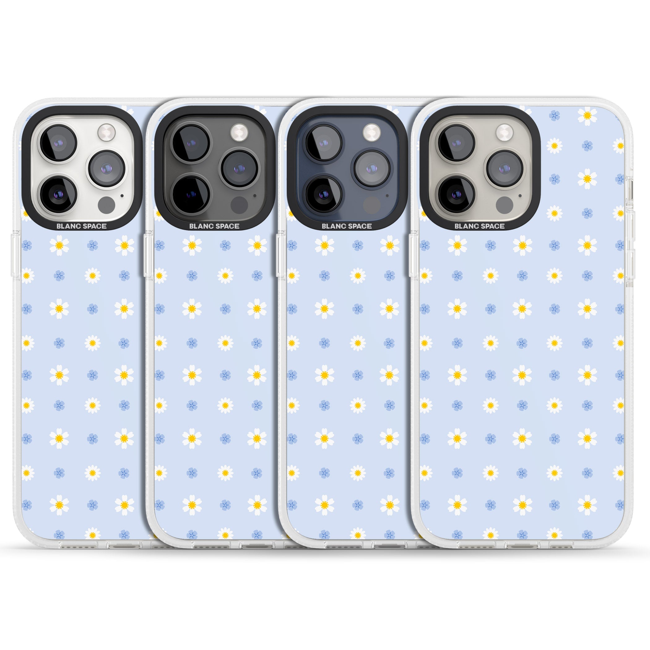 Pale Blue Daisies iPhone 15 Pro Max / 15 Pro / 14 Pro Max / 14 Pro / 13 Pro Clear Case Impact Air - Blanc Space