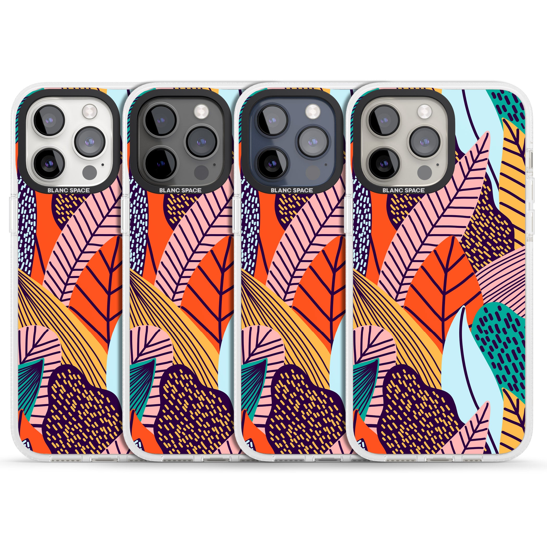 Abstract Leaves iPhone 15 Pro Max / 15 Pro / 14 Pro Max / 14 Pro / 13 Pro Clear Case Impact Air - Blanc Space