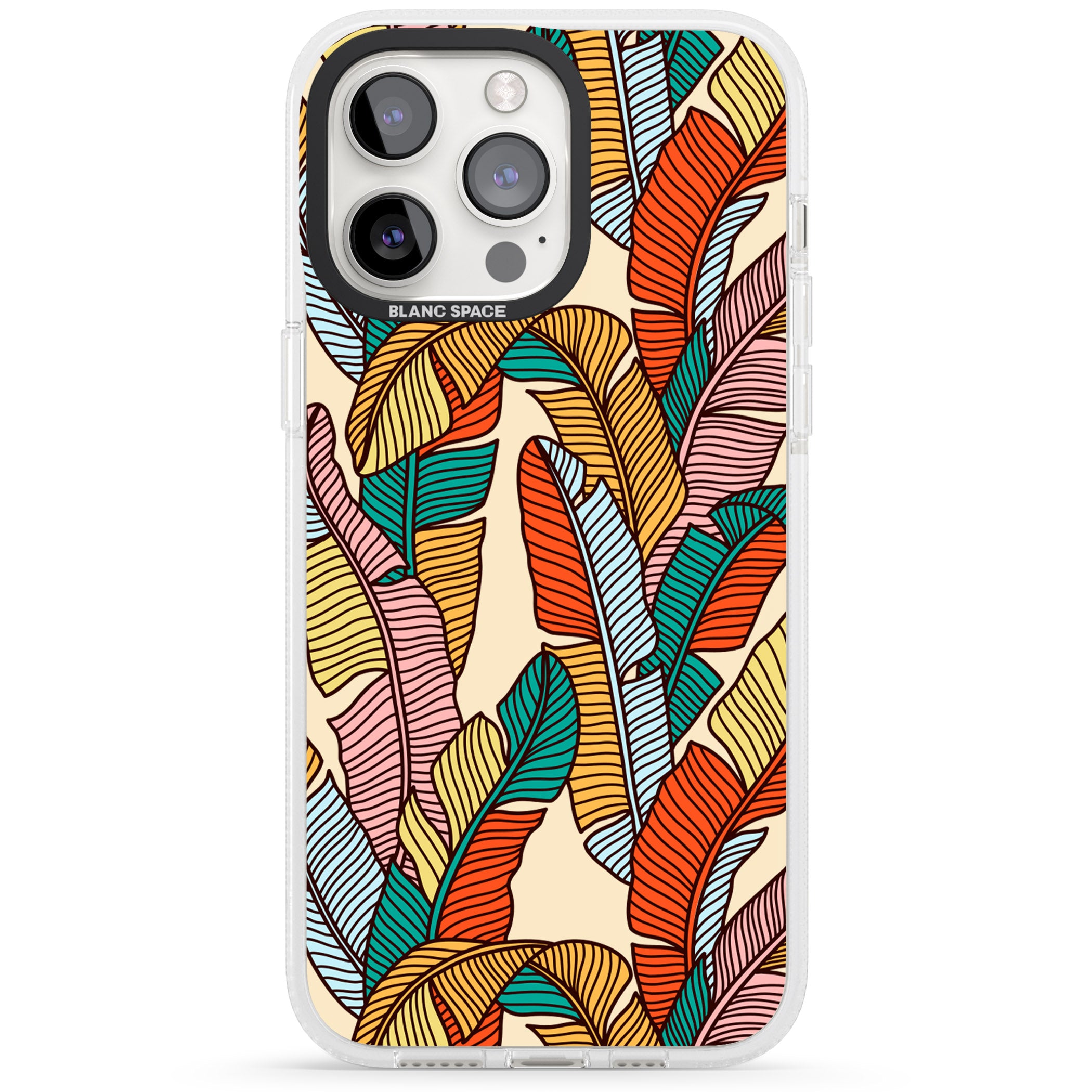 Pastel Palm Leaves iPhone 15 Pro Max / 15 Pro / 14 Pro Max / 14 Pro / 13 Pro Clear Case Impact Air - Blanc Space