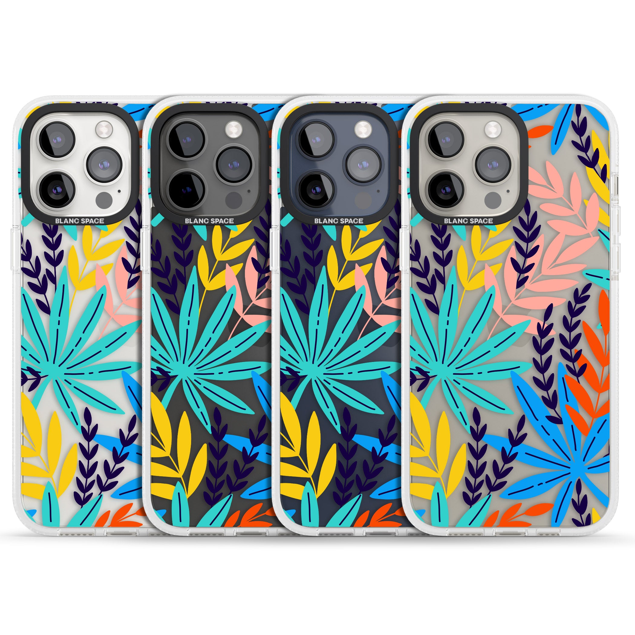Tropical Palm Leaves iPhone 15 Pro Max / 15 Pro / 14 Pro Max / 14 Pro / 13 Pro Clear Case Impact Air - Blanc Space