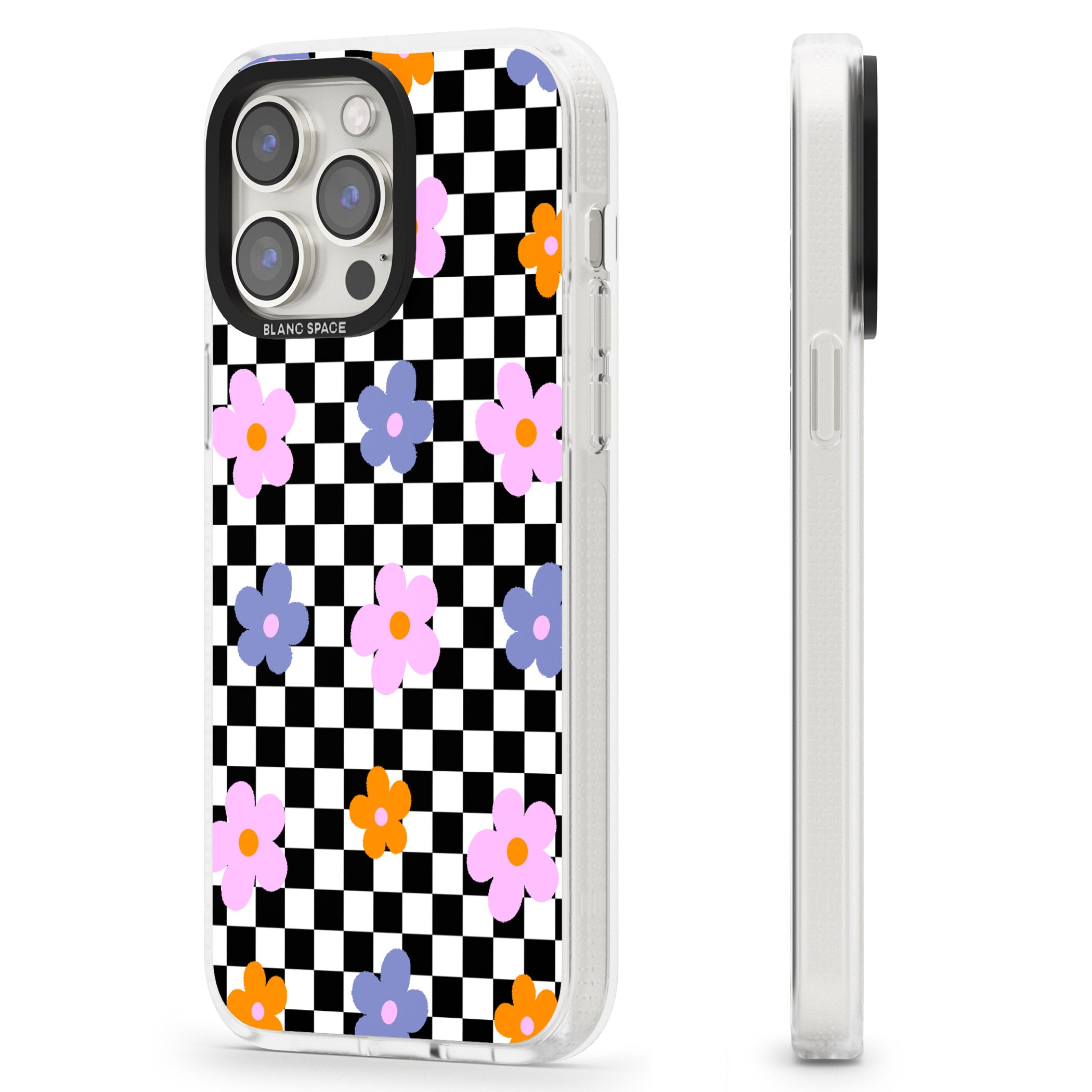 Checkered Blossom iPhone 15 Pro Max / 15 Pro / 14 Pro Max / 14 Pro / 13 Pro Clear Case Impact Air - Blanc Space