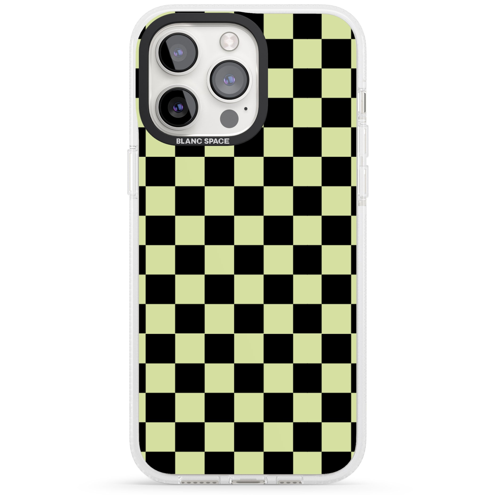 Black & Lime Check iPhone 15 Pro Max / 15 Pro / 14 Pro Max / 14 Pro / 13 Pro Clear Case Impact Air - Blanc Space